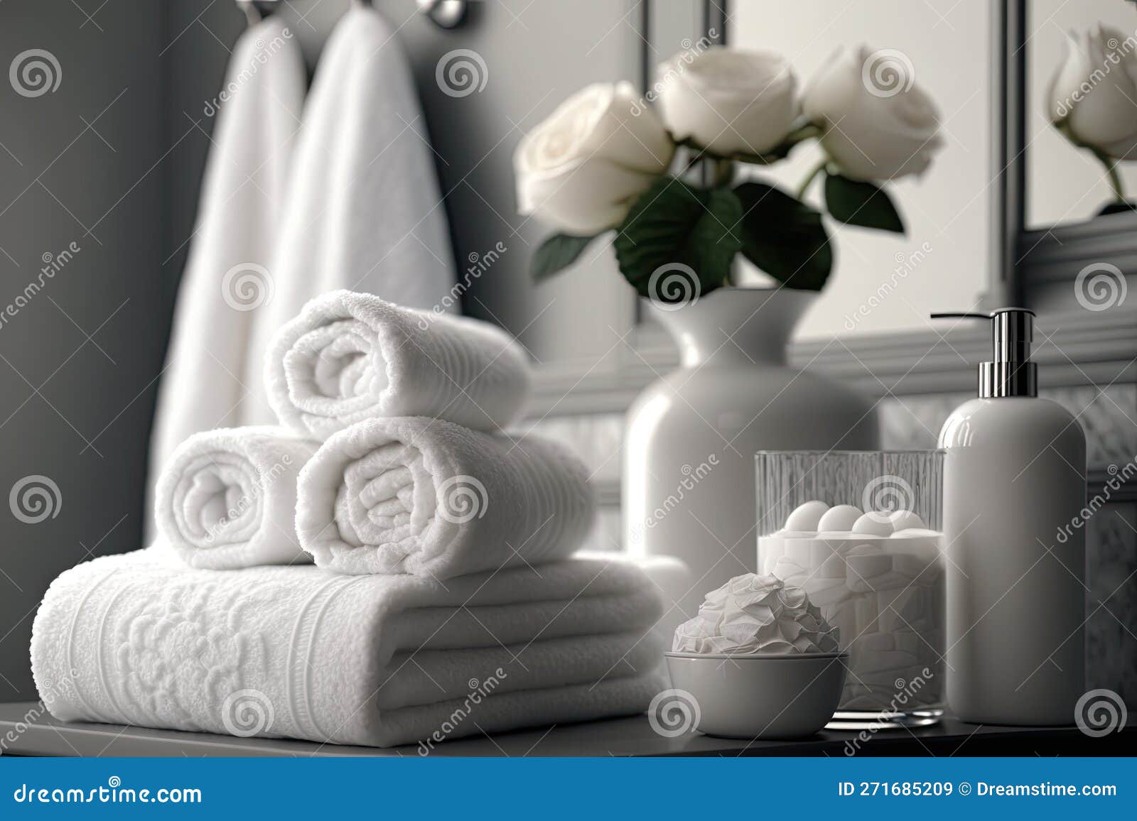Both the Bathroom Decor and the Towels are White Stock Illustration