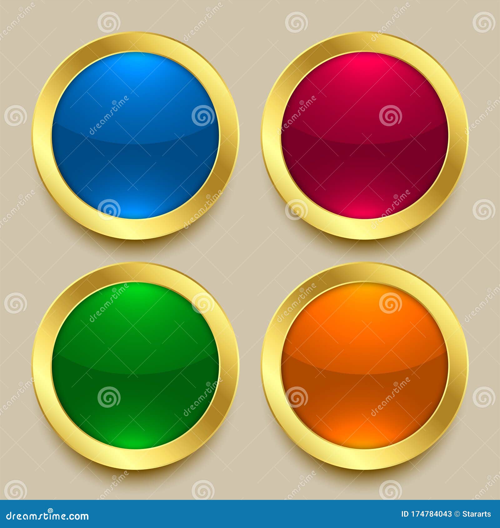 Botones Dorados Brillantes Premium En Diferentes Colores Ilustración del  Vector - Ilustración de blanco, real: 174784043
