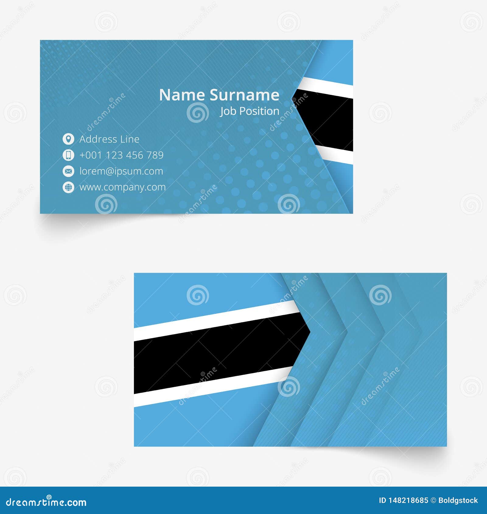 botswana flag business card, standard size 90x50 mm business card template