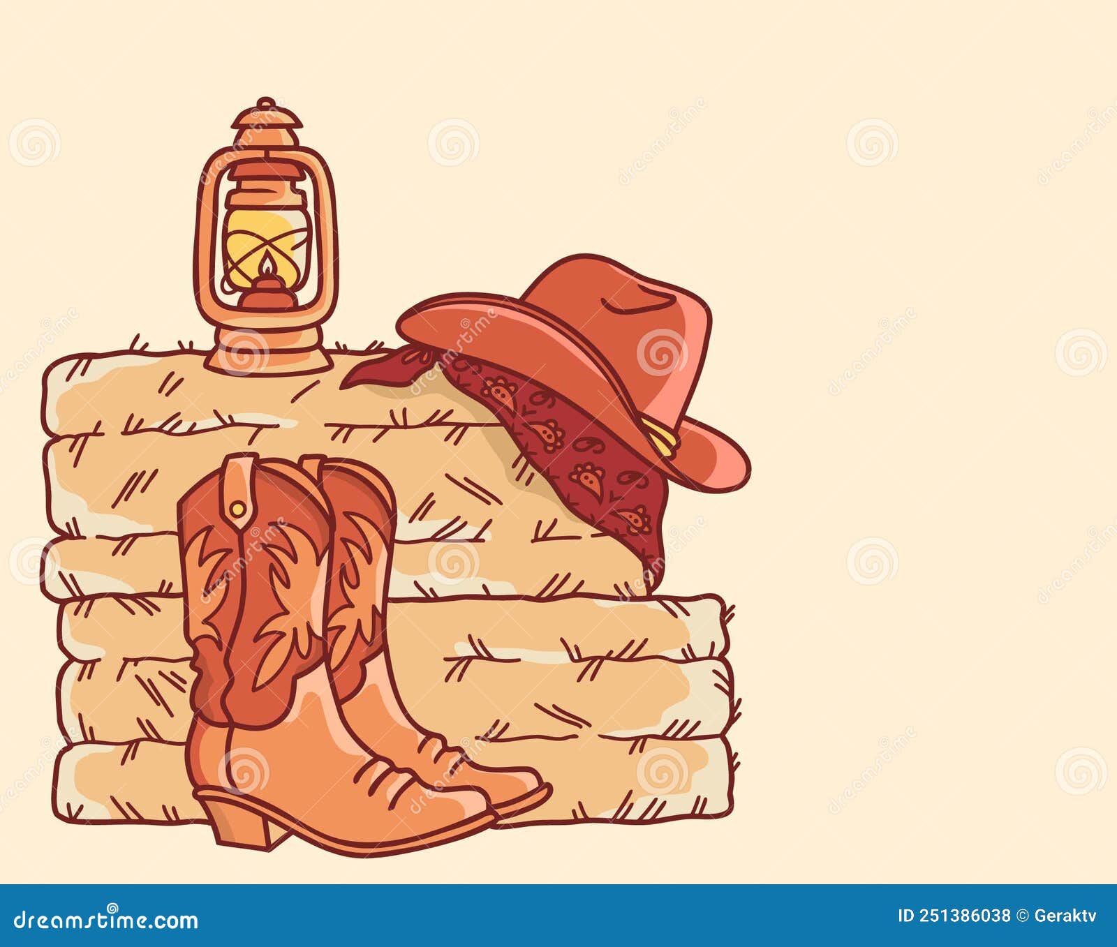 Bottes De Cowboy Et Chapeau De Cowboy Fond De Ferme Avec Paille Et Foin Sur  Le Sol De Hayloft. Cowboy Vintage Tiré à La Main Illustration de Vecteur -  Illustration du foin