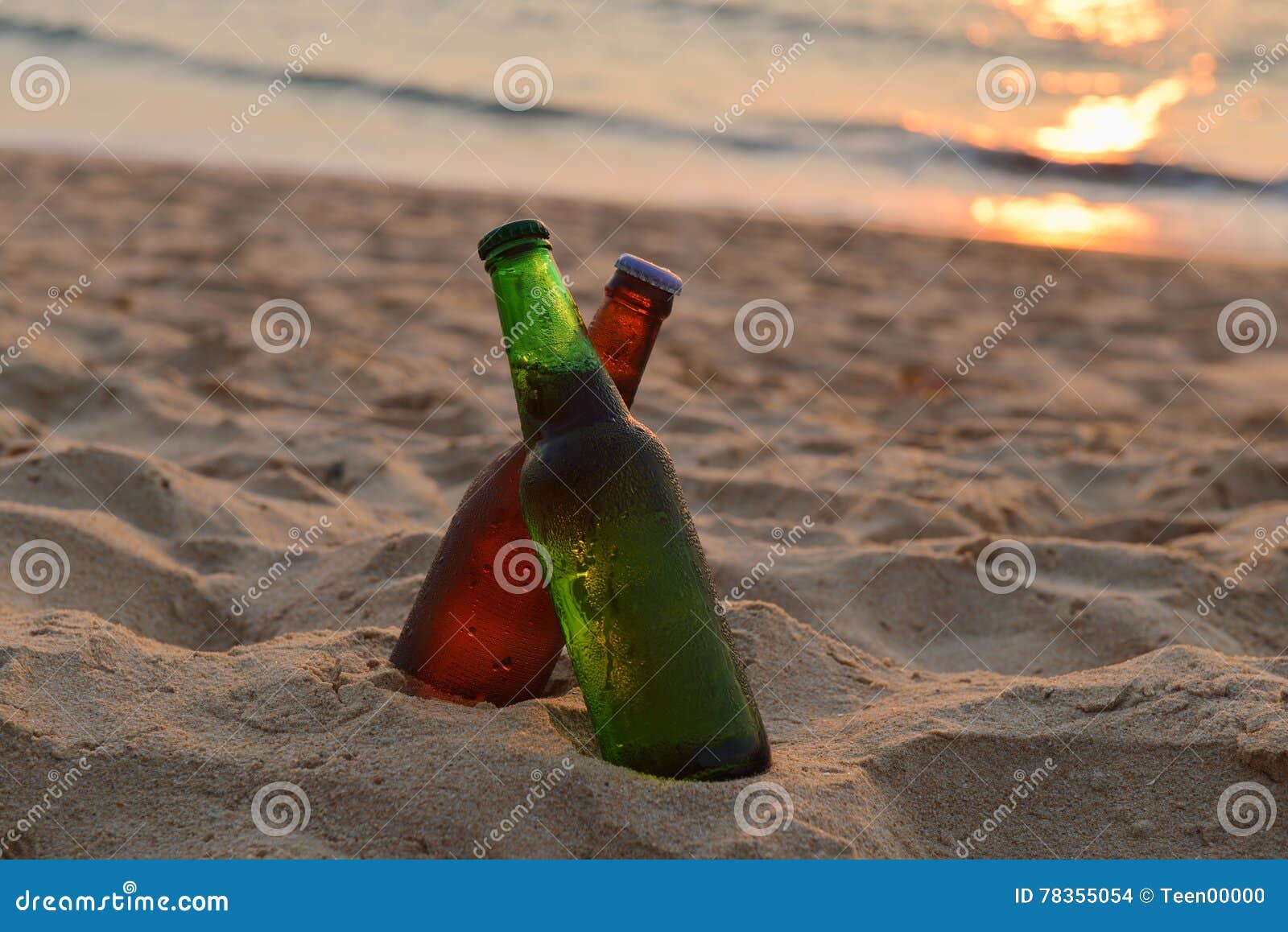 Bottle of Beer on the Beach at Sunset Stock Photo Image of travel