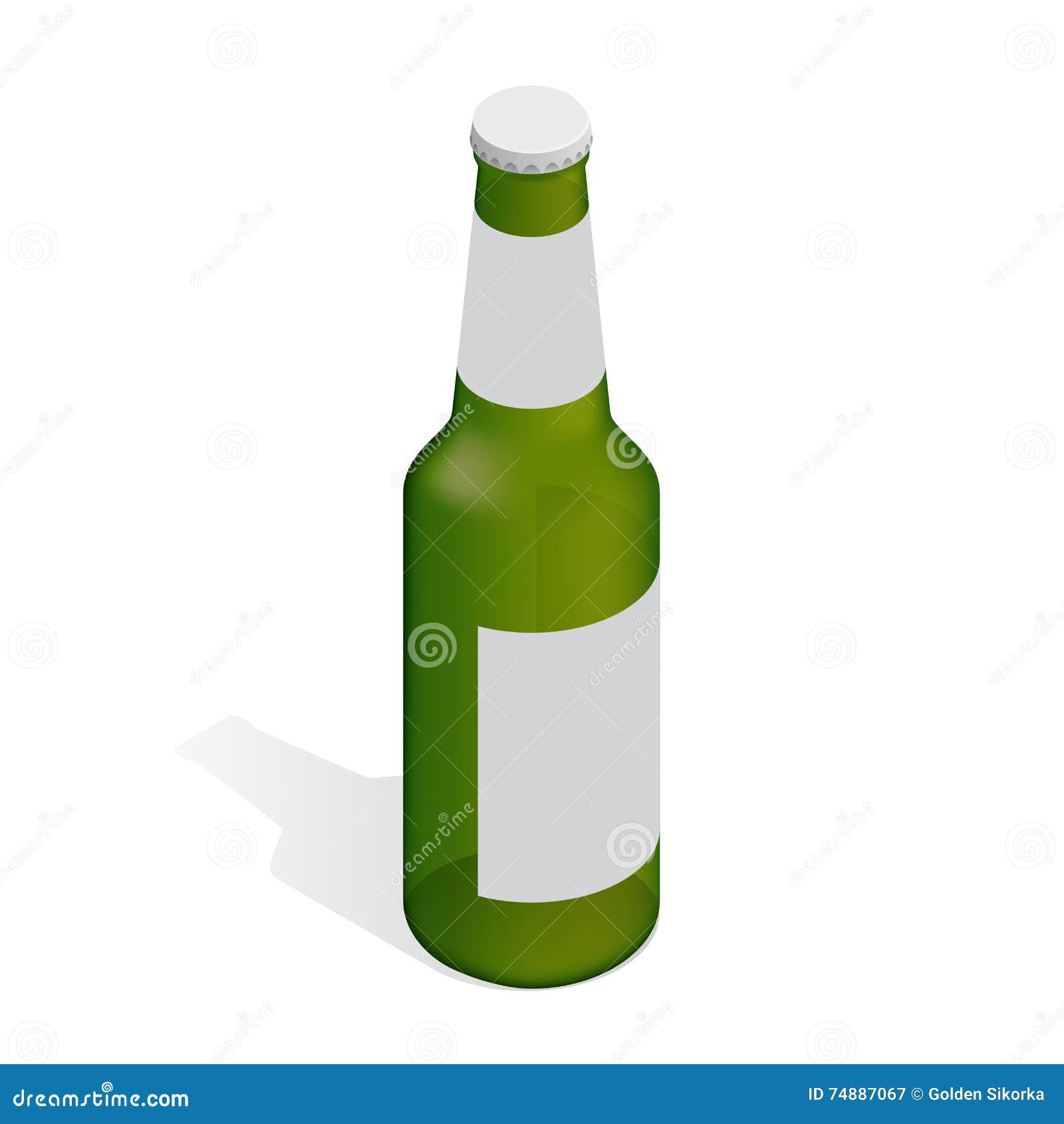 Bottle of Beer with Drops. Flat 3d Isometric Illustration. Stock Vector