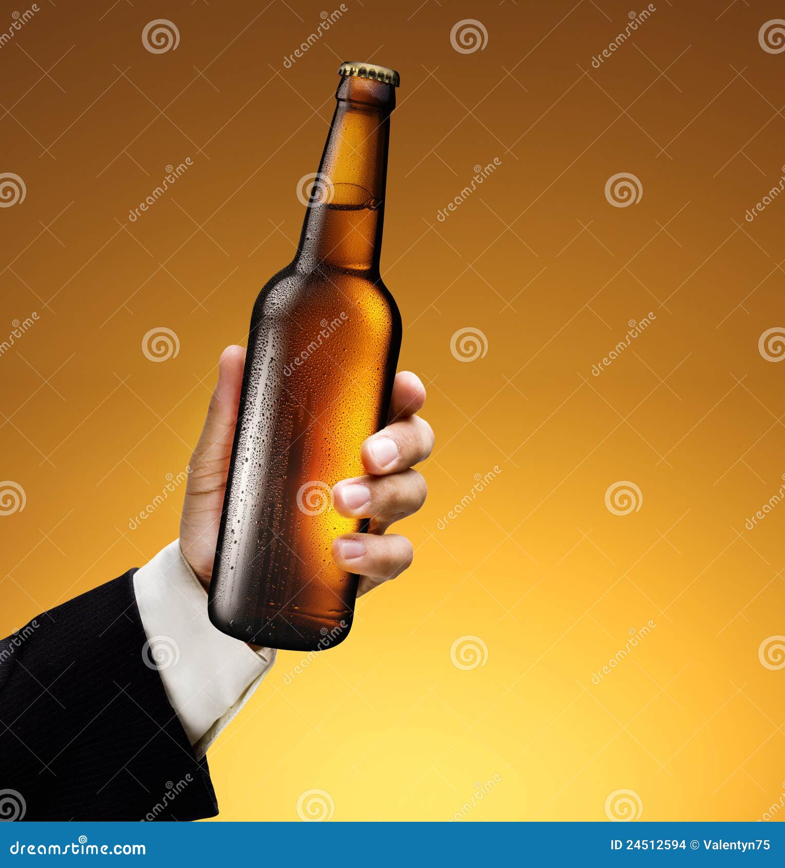 Bottle of Beer in a Man S Hand Stock Photo Image of green, white