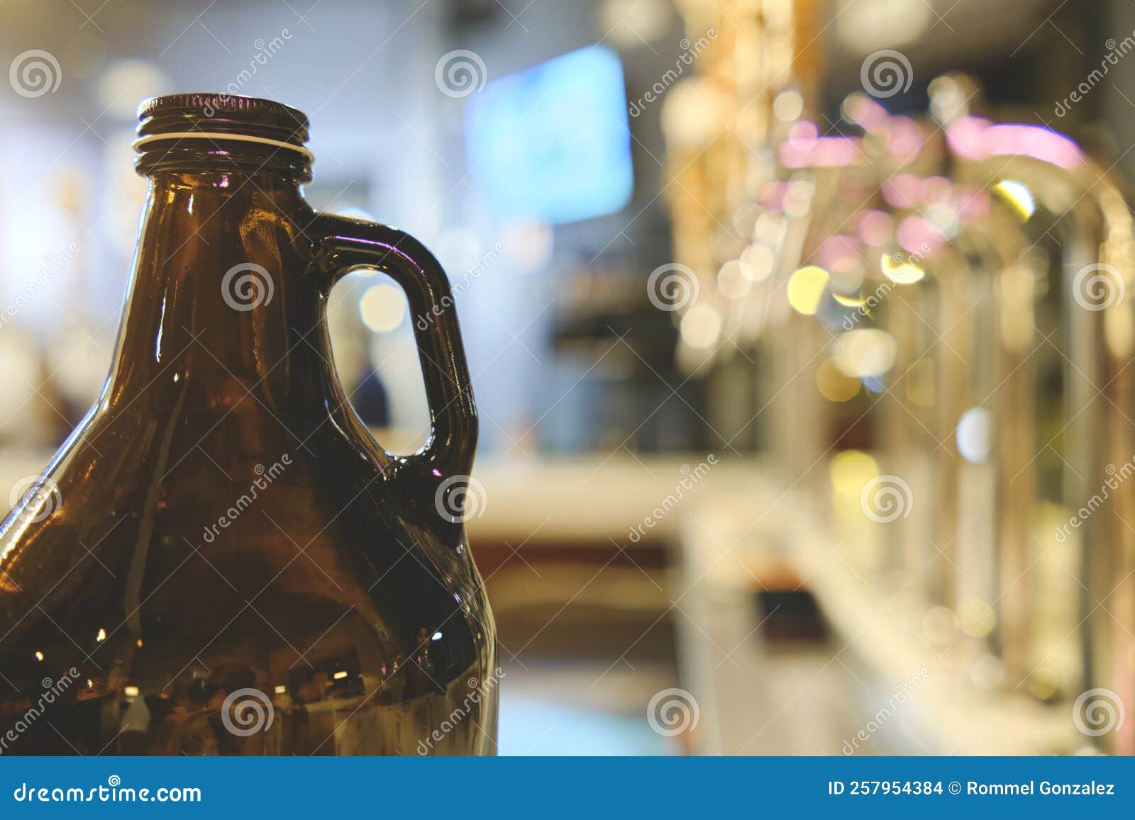 Bottle Beer and Micro Brew or Draft Beer Taps, Row of Draft Beer Taps