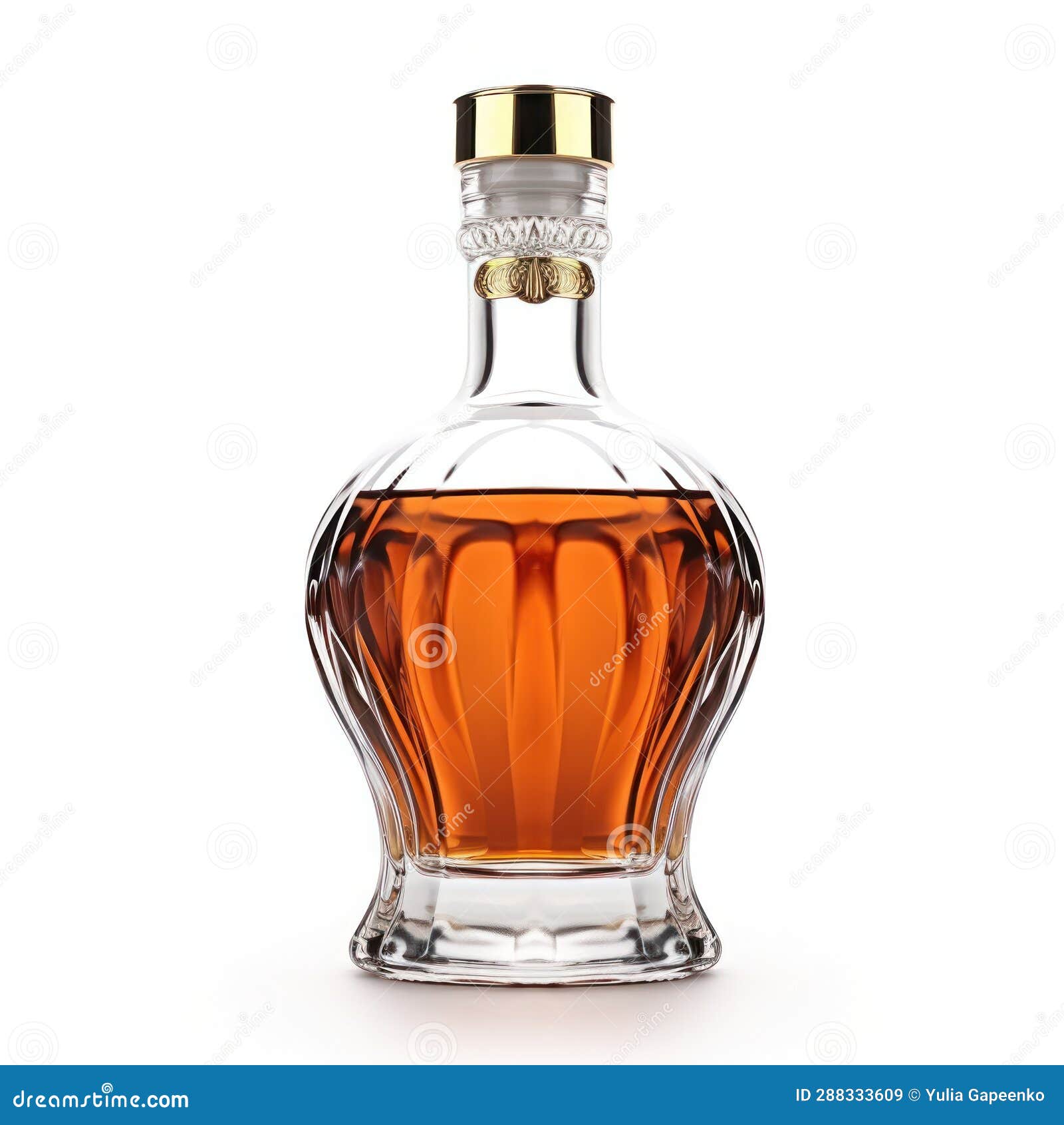 Bottle of Brandy with Golden Cap Isolated Stock Image Image of transparent, whisky 288333609