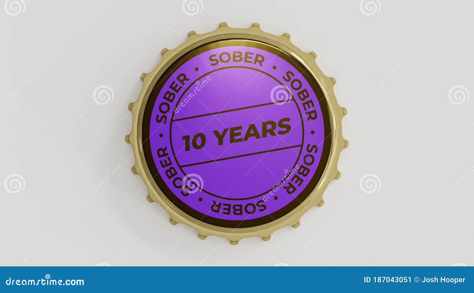 10 years sober. sobriety seal on a bottle cap