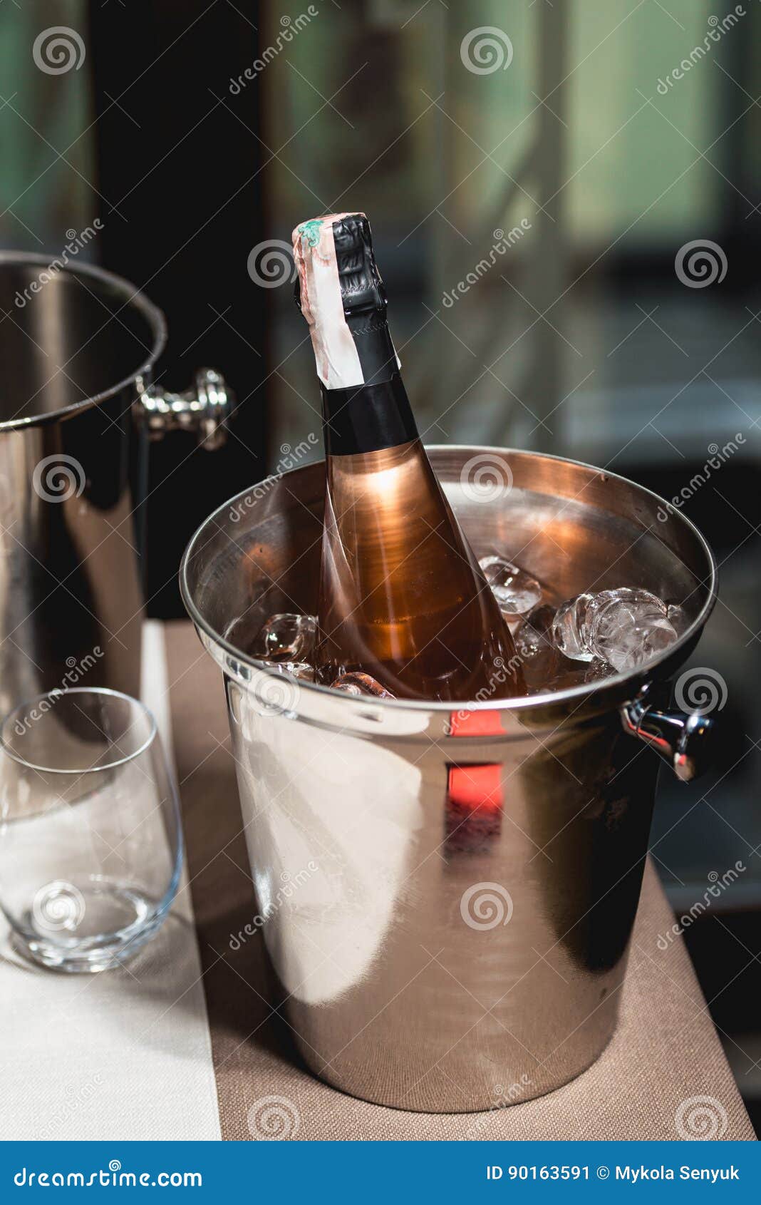 Bottle of Champagne in Bucket in a Restaurant Stock Image Image of