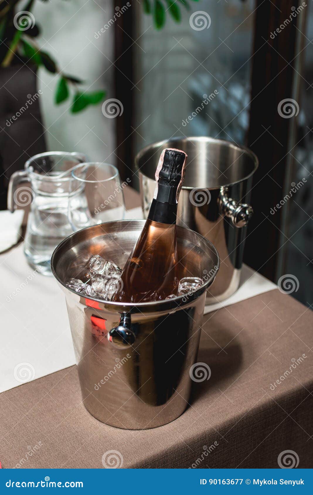 Bottle of Champagne in Bucket in a Restaurant Stock Image Image of