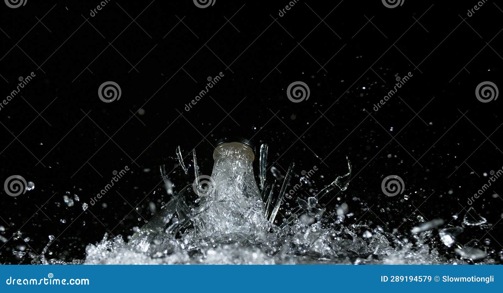Bottle Falling and Exploding on Black Background Stock Image Image of
