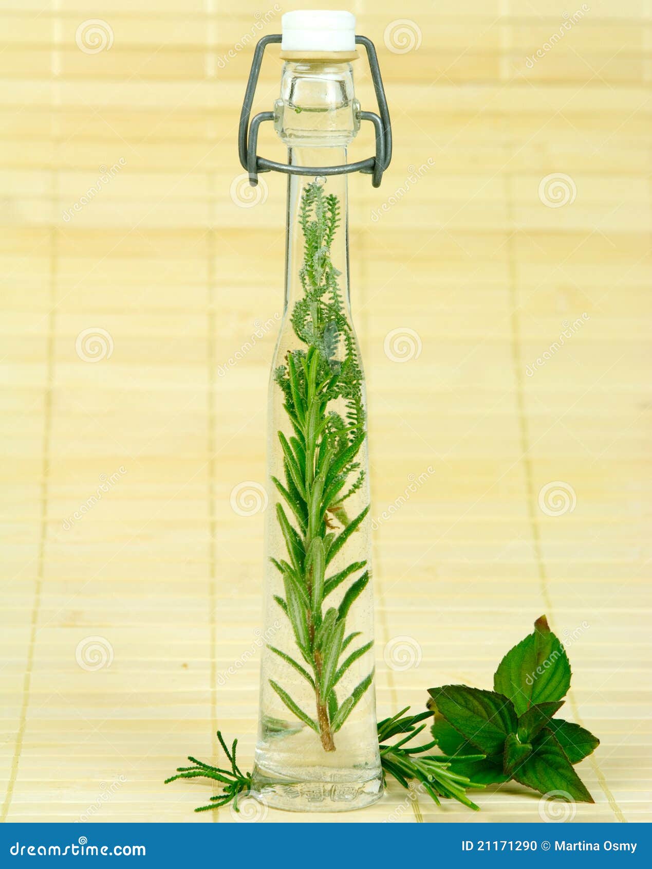Bottle with fresh herbs stock photo. Image of garden 21171290