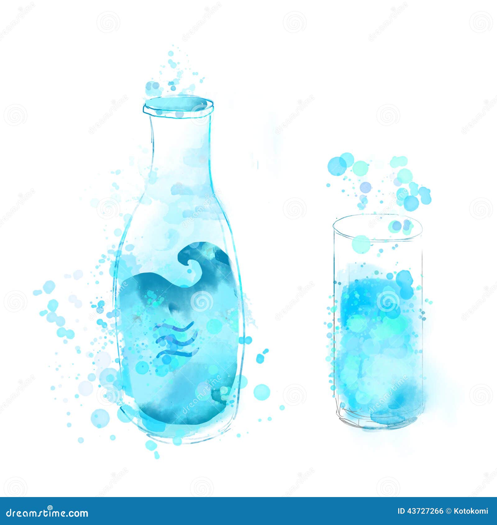 Download Bottle And Glass Of Blue Water Watercolor Stock Illustration Illustration Of Abstract Liquid 43727266 Yellowimages Mockups