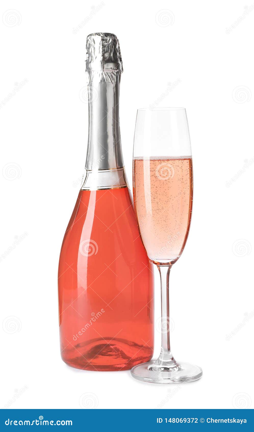 Download Bottle And Glass Of Rose Champagne. Mockup For Design Stock Photo - Image of fizz, object: 148069372