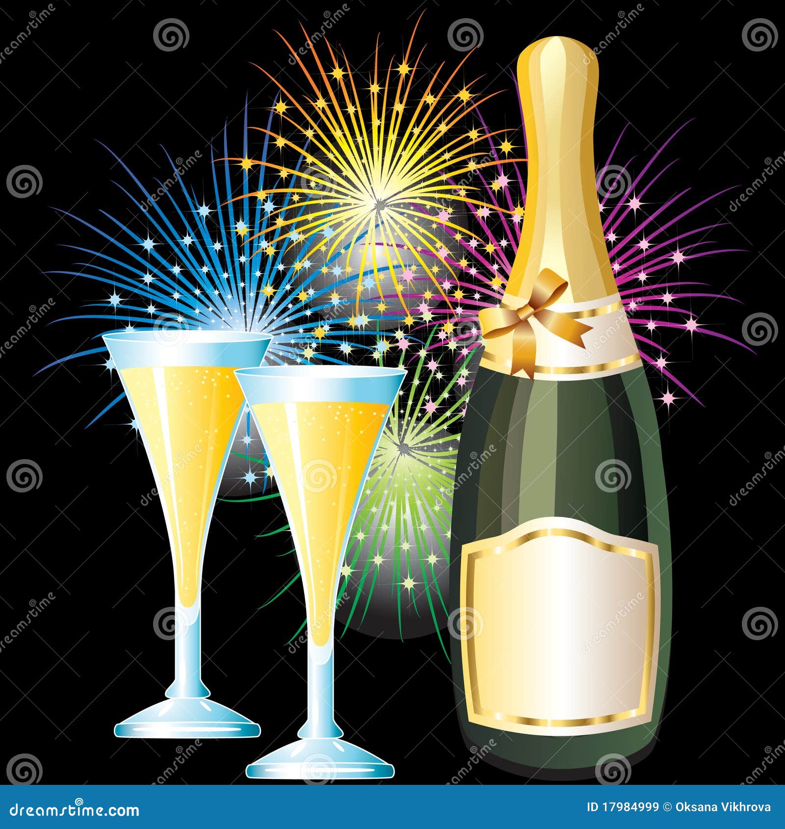 image bouteille champagne pour anniversaire Bottle And Glasses Of Champagne And Fireworks Stock Vector image bouteille champagne pour anniversaire