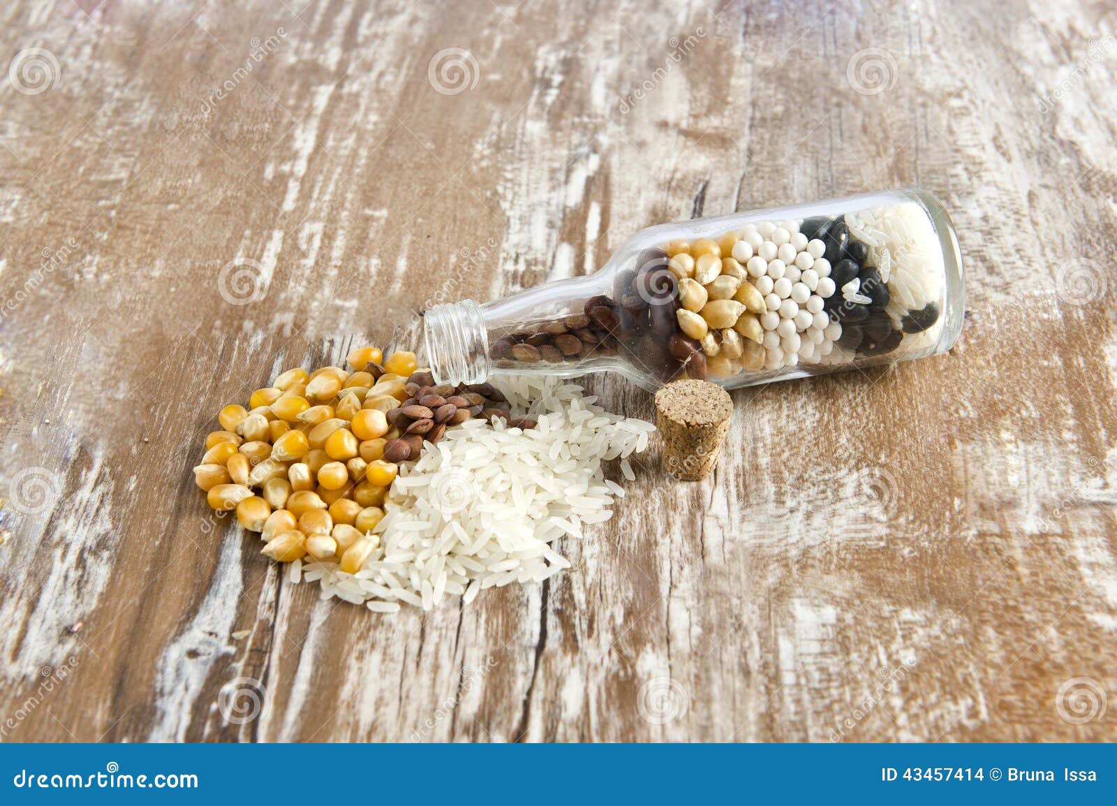 Bottle with Grains on Wood Background Stock Photo Image of healthy