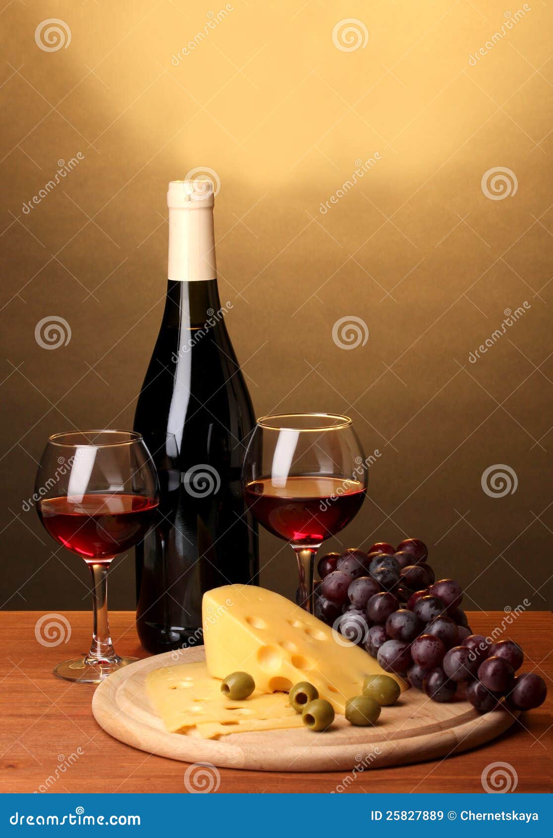 Bottle of Great Wine with Wineglasses and Cheese Stock Image Image of