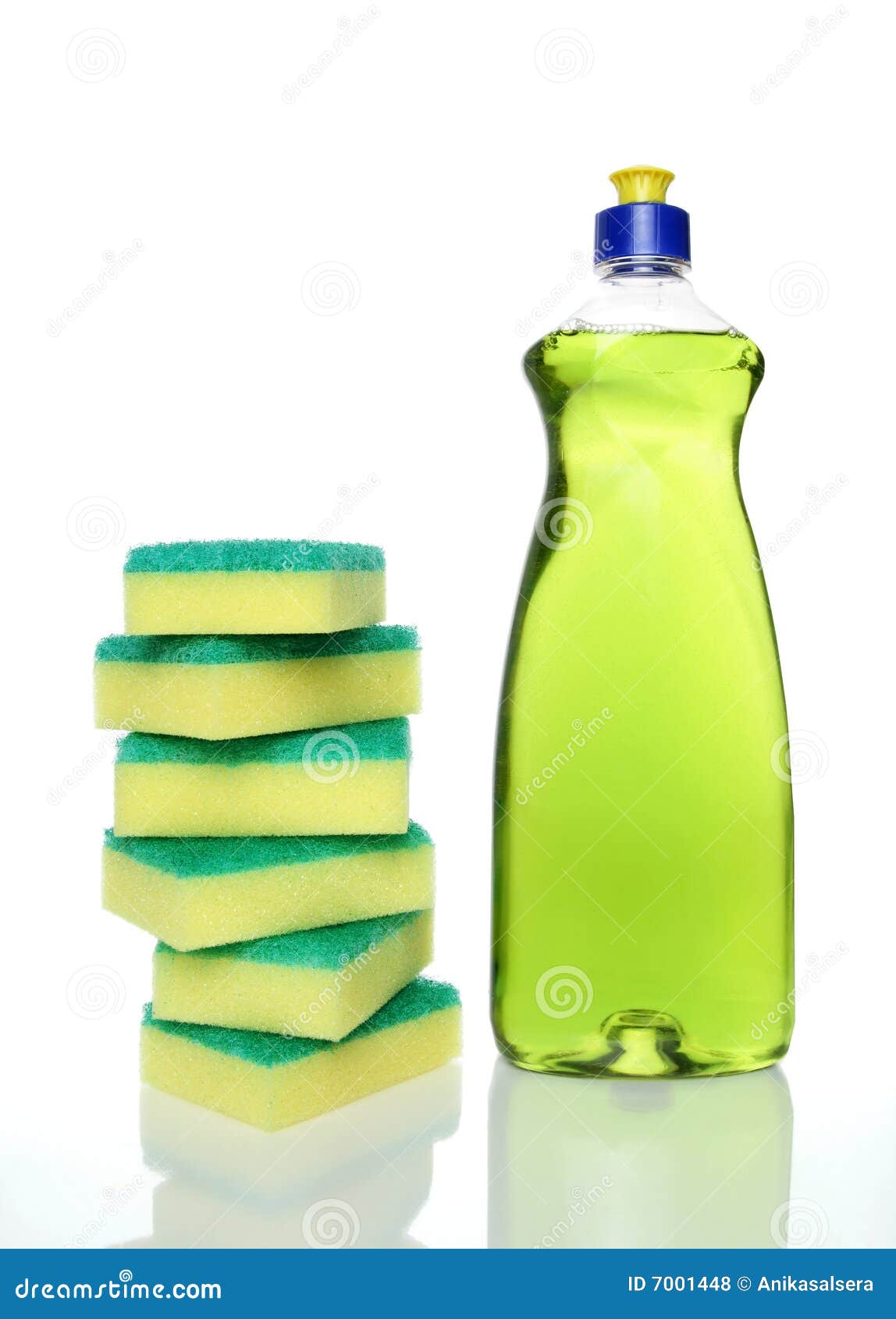 Bottle of Green Dishwashing Liquid and Sponges Stock Photo Image of