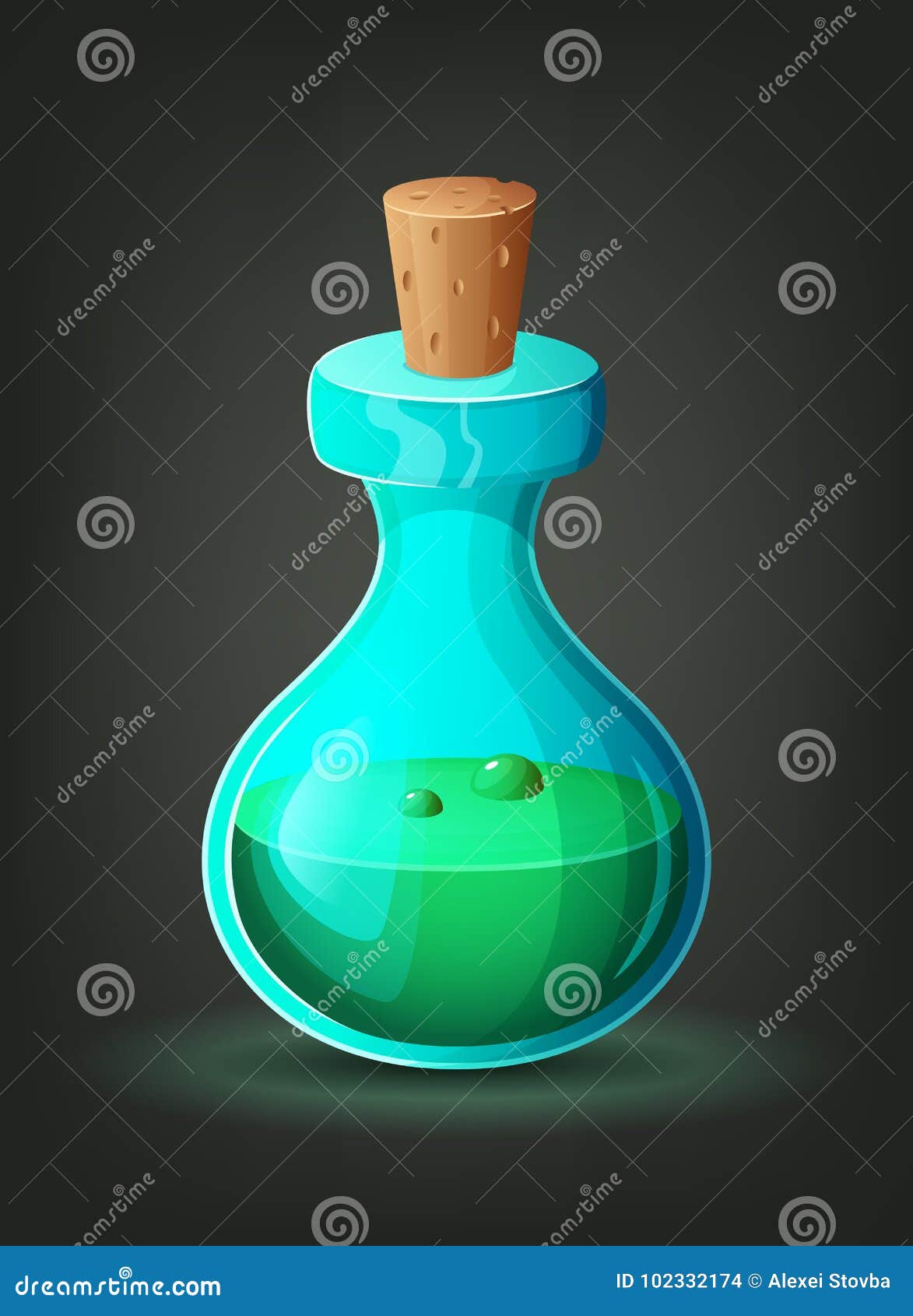 bottle with green potion. icon of magic elixir. cartoon  .
