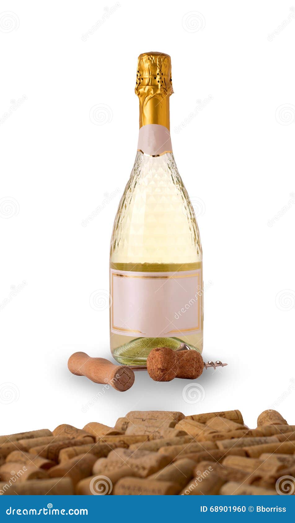bottle of light wine and corkscrew