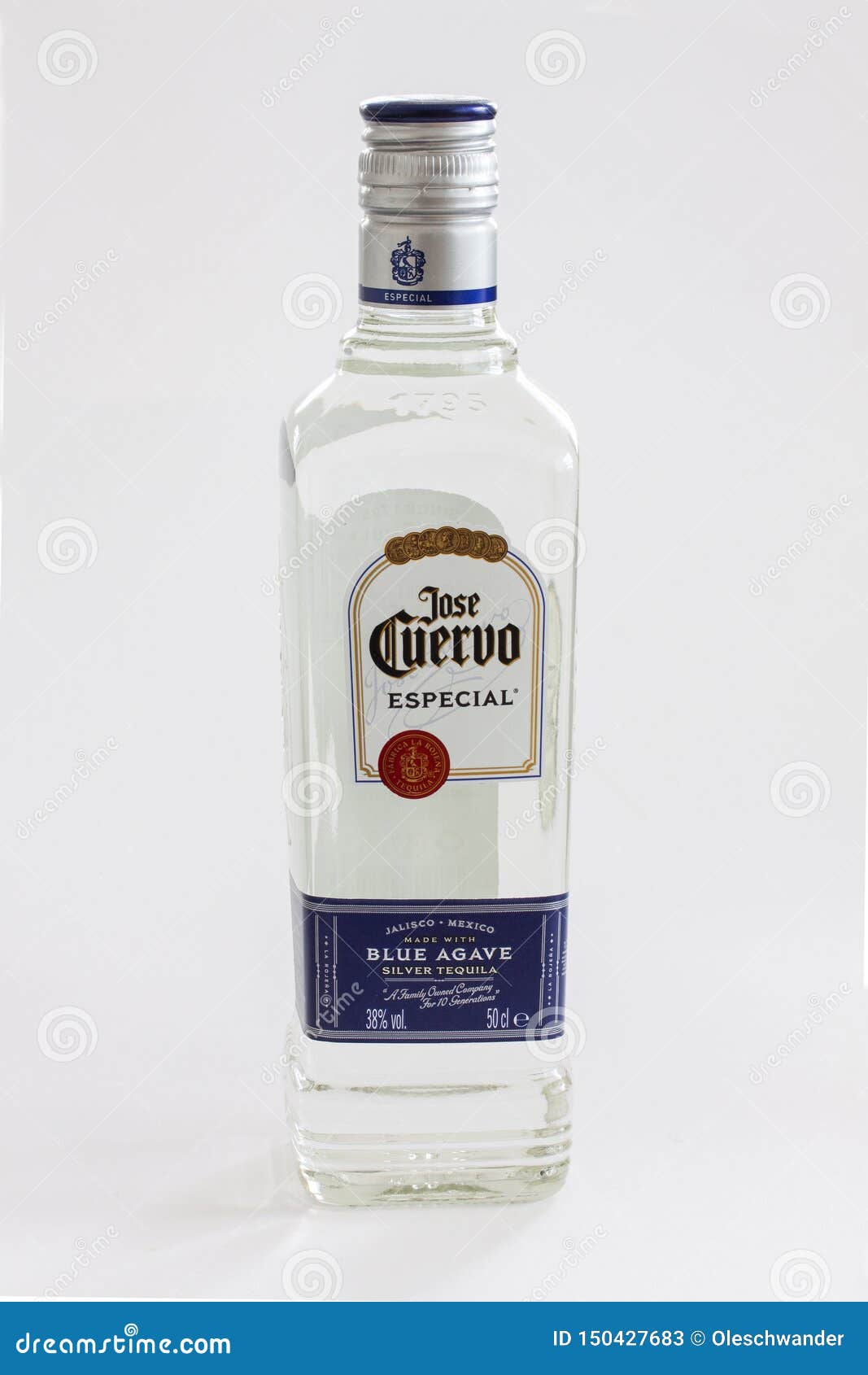 Bottle of Mexican Tequila on White Background Editorial Stock Photo