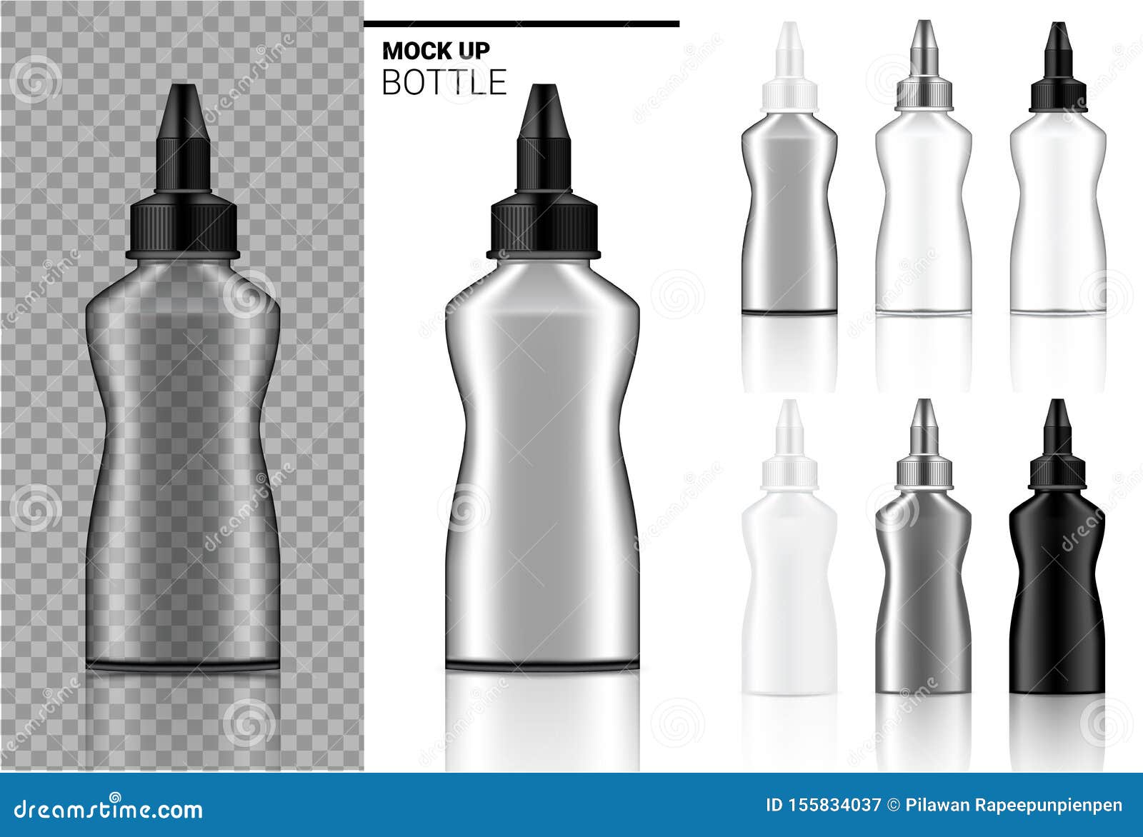 Download Bottle Mock Up Realistic Transparent White, Black And Glass Ampoule Or Dropper Plastic Packaging ...