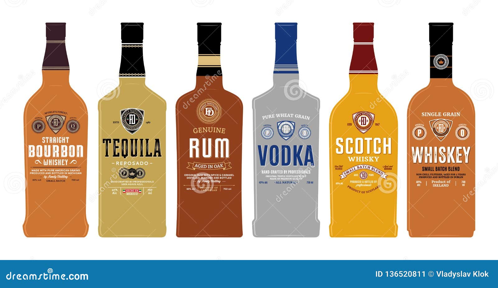 Download Bottle Mockups With Alcoholic Drink Labels Stock Vector Illustration Of Design Product 136520811
