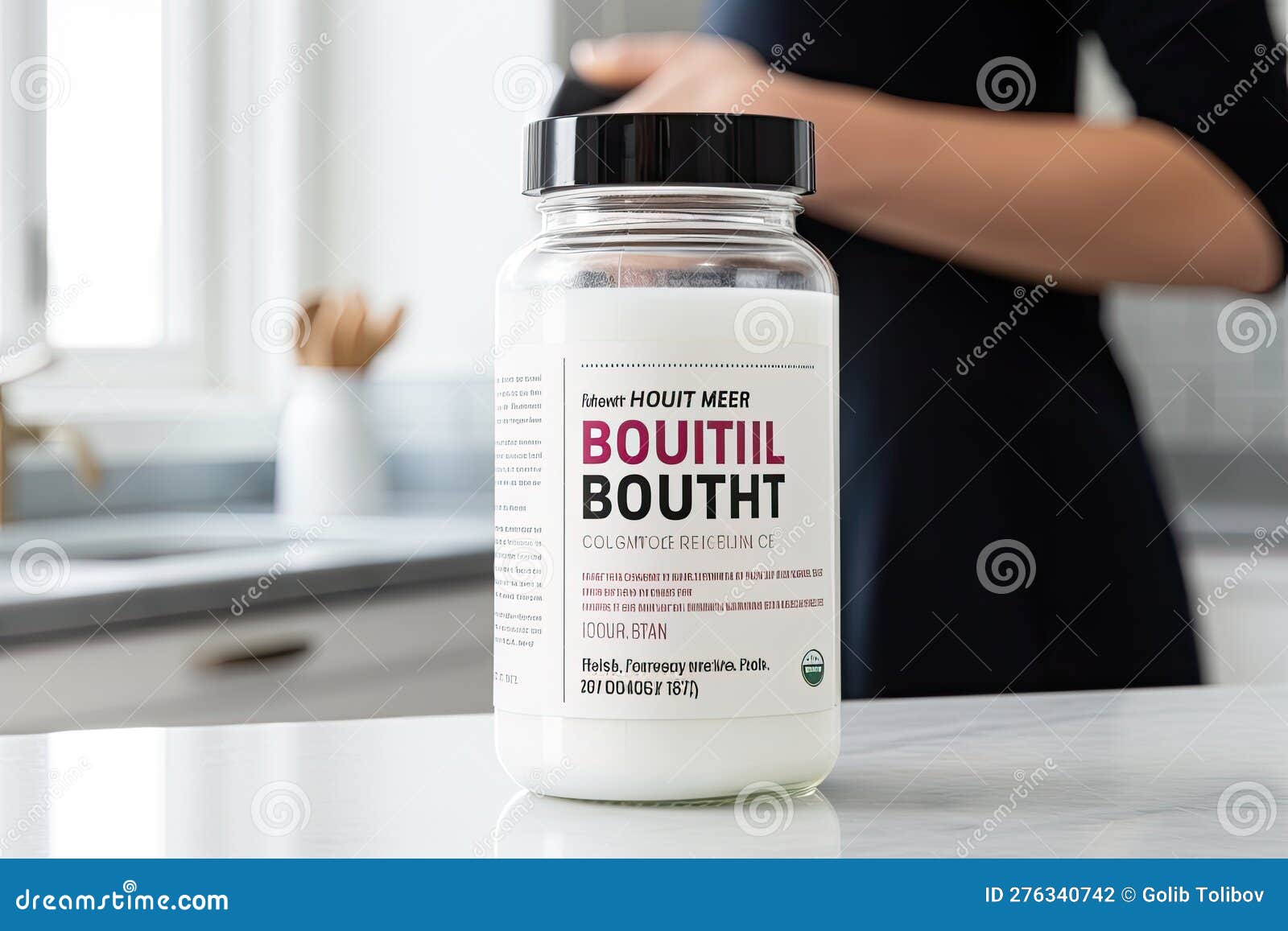 Bottle of Mouthwash Sitting on a Kitchen Counter. Generative Ai Stock