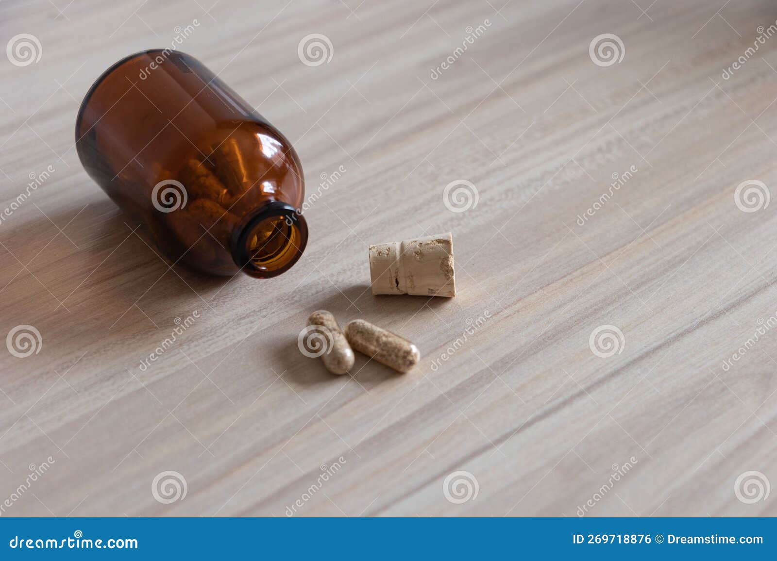 Bottle with Natural Mushroom Pills for Depression Stock Photo Image