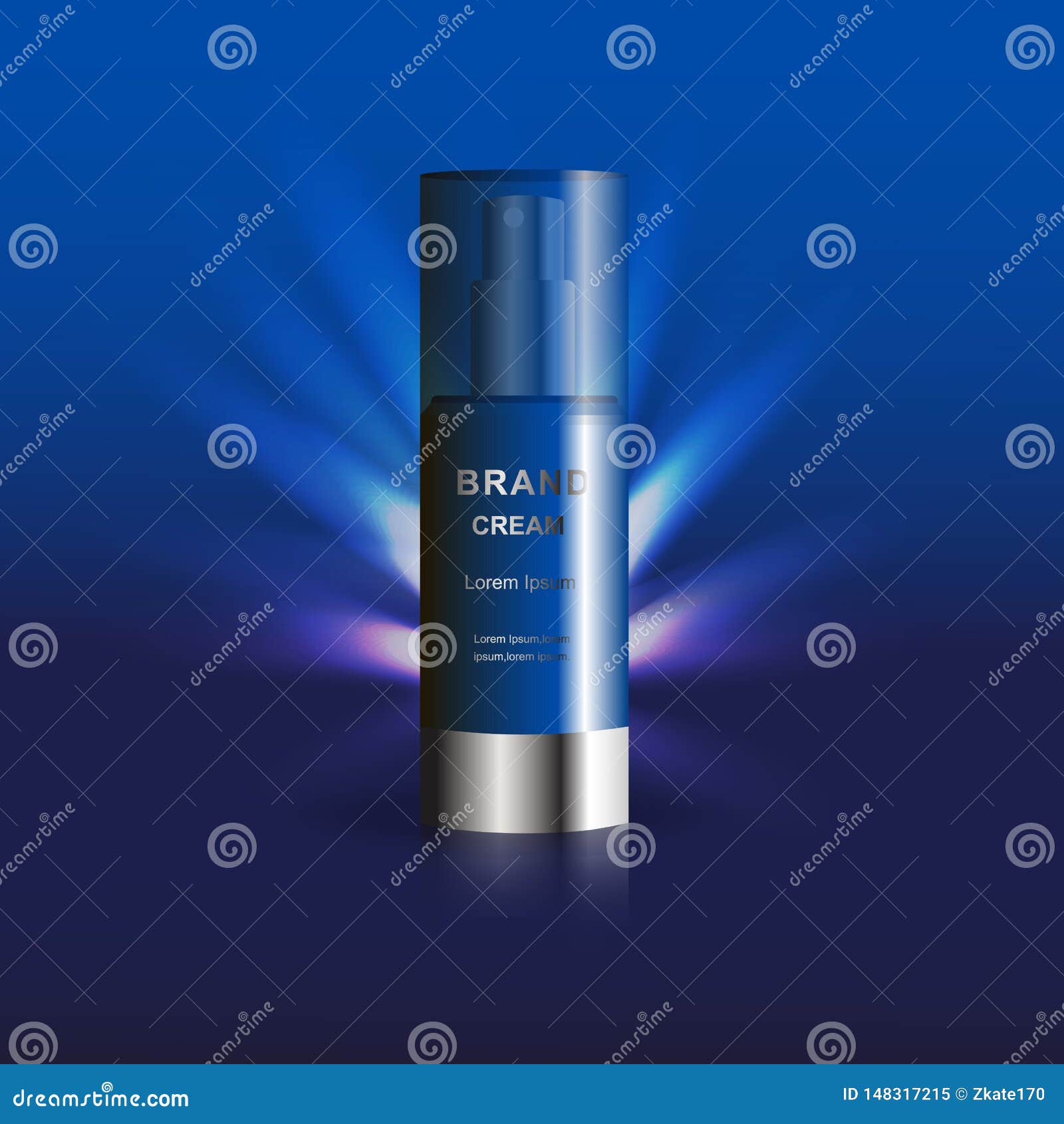 Bottle of Night Face Cream on Blue Background. Template for Advertising