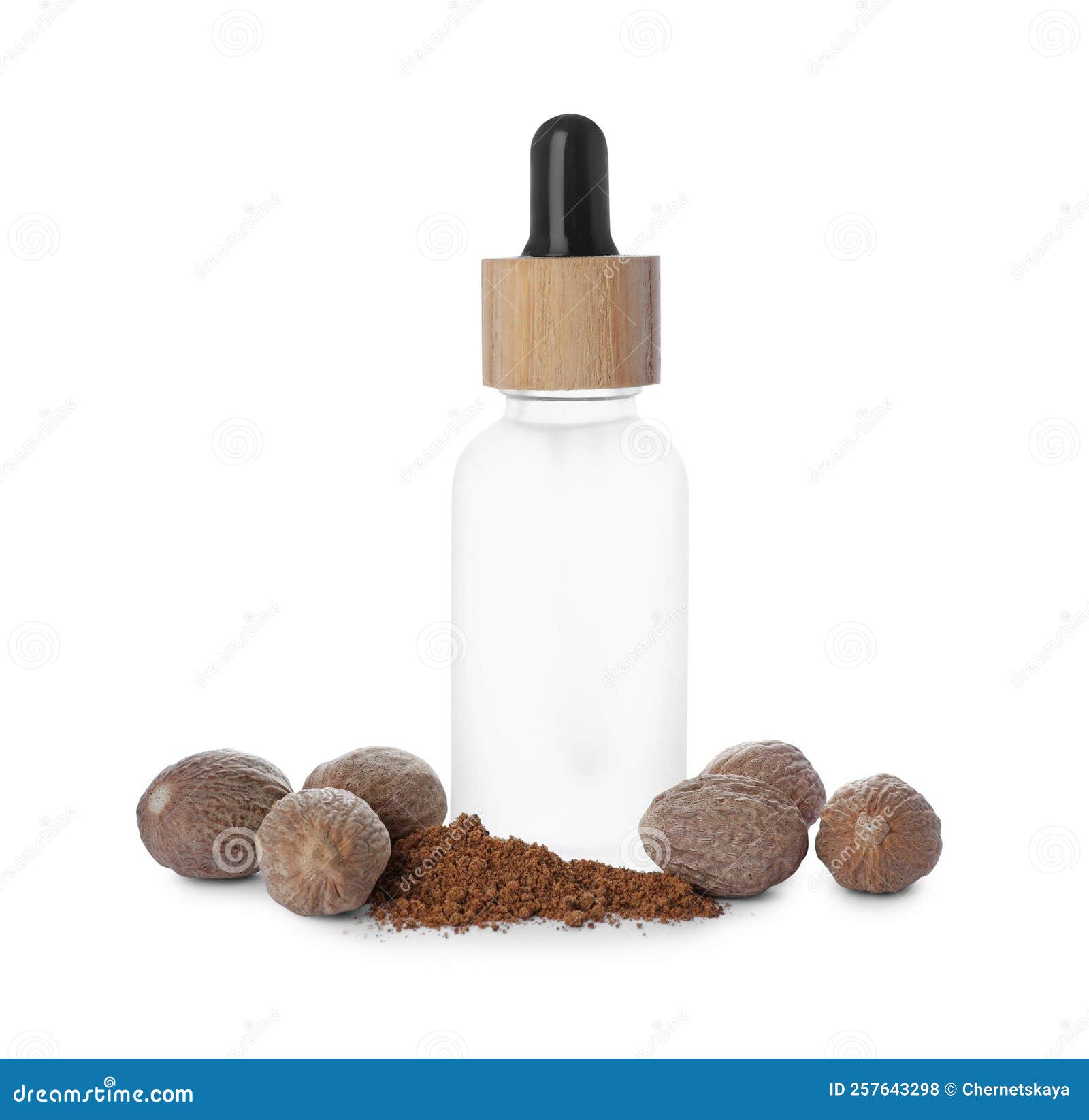 Bottle of Nutmeg Oil, Nuts and Powder on White Background Stock Photo Image of fragrance