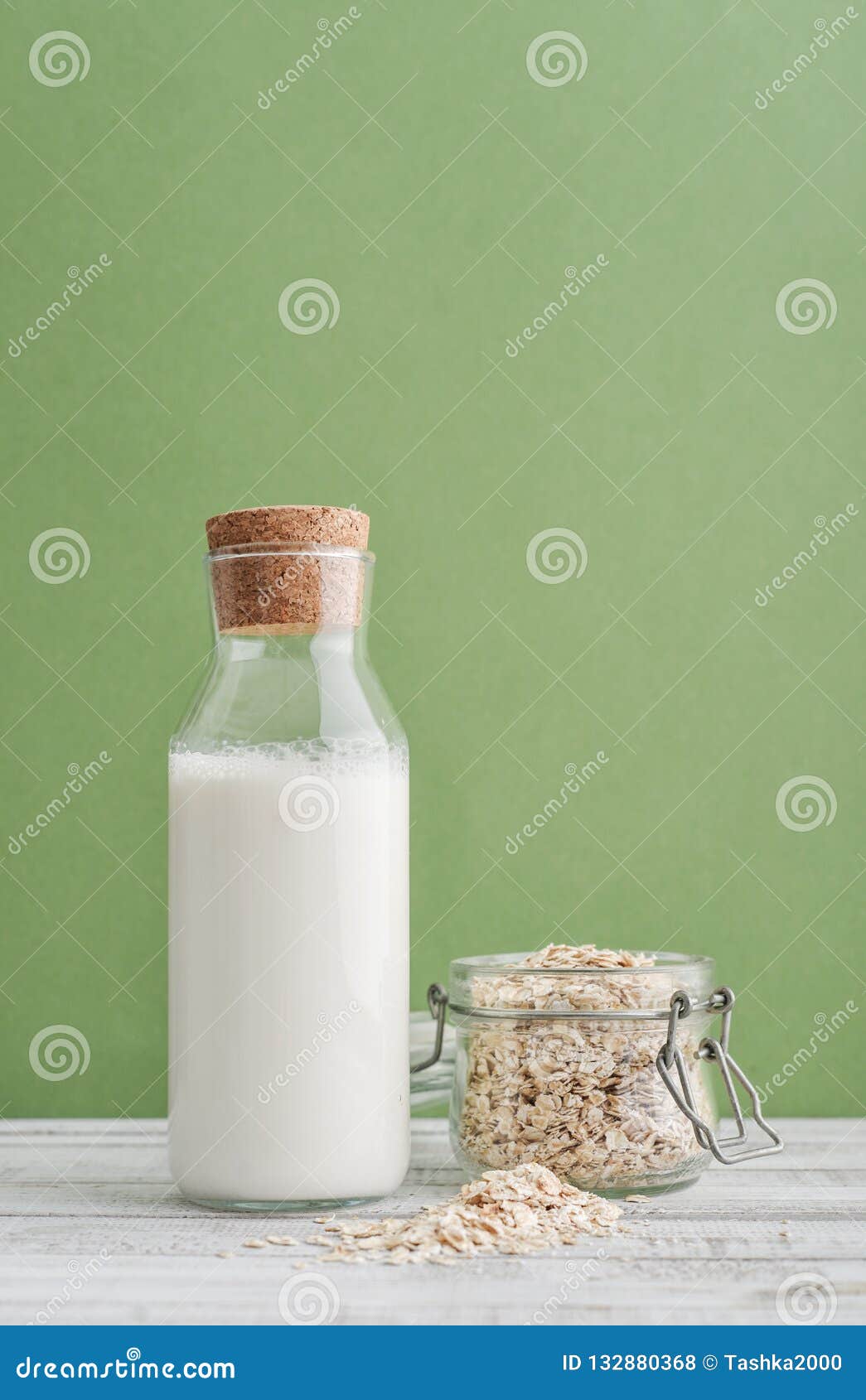 Bottle Of Oat Milk With Oat Flakes Stock Photo Image of full, health