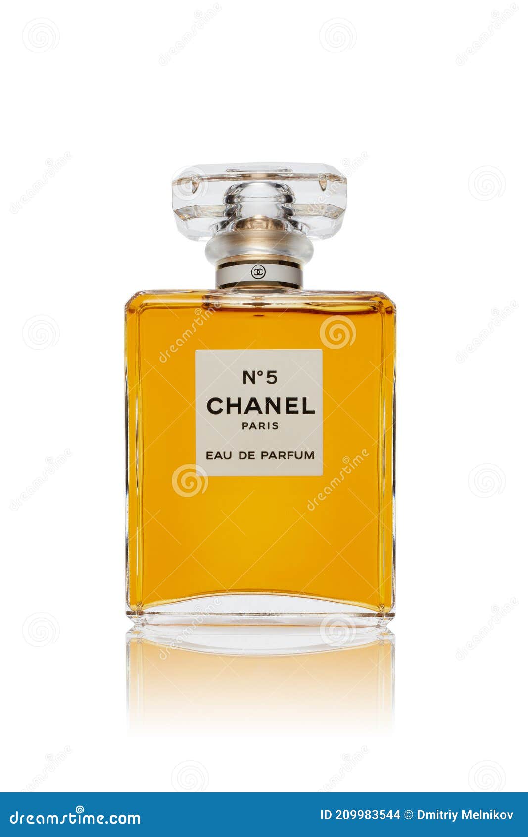 Bottle of Perfume Chanel â„– 5. on White Background. Coco Chanel