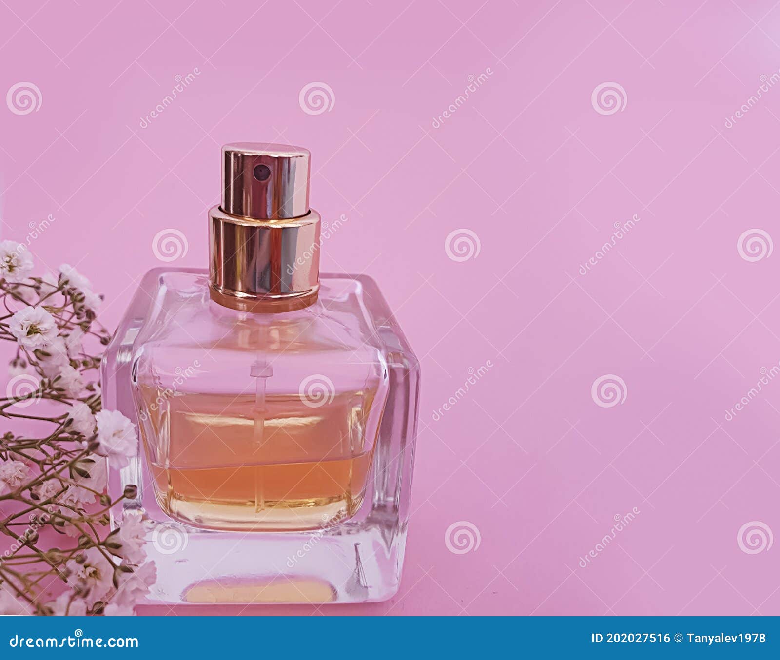 Bottle Perfume Flower Trendy Aromatic on a Colored Background Stock