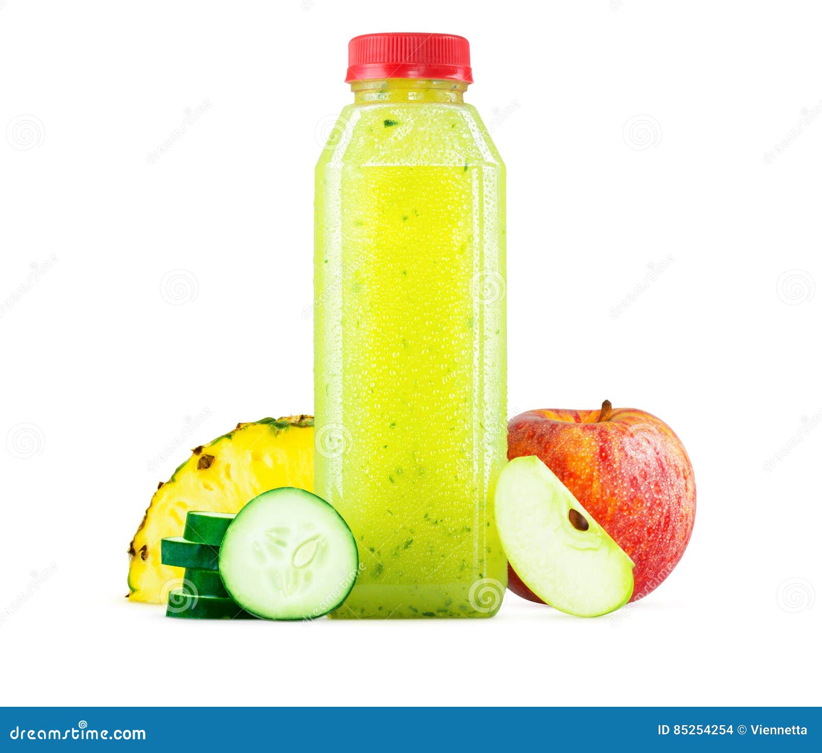 Bottle of Pineapple, Apple, and Cucumber Juice Stock Photo - Image of