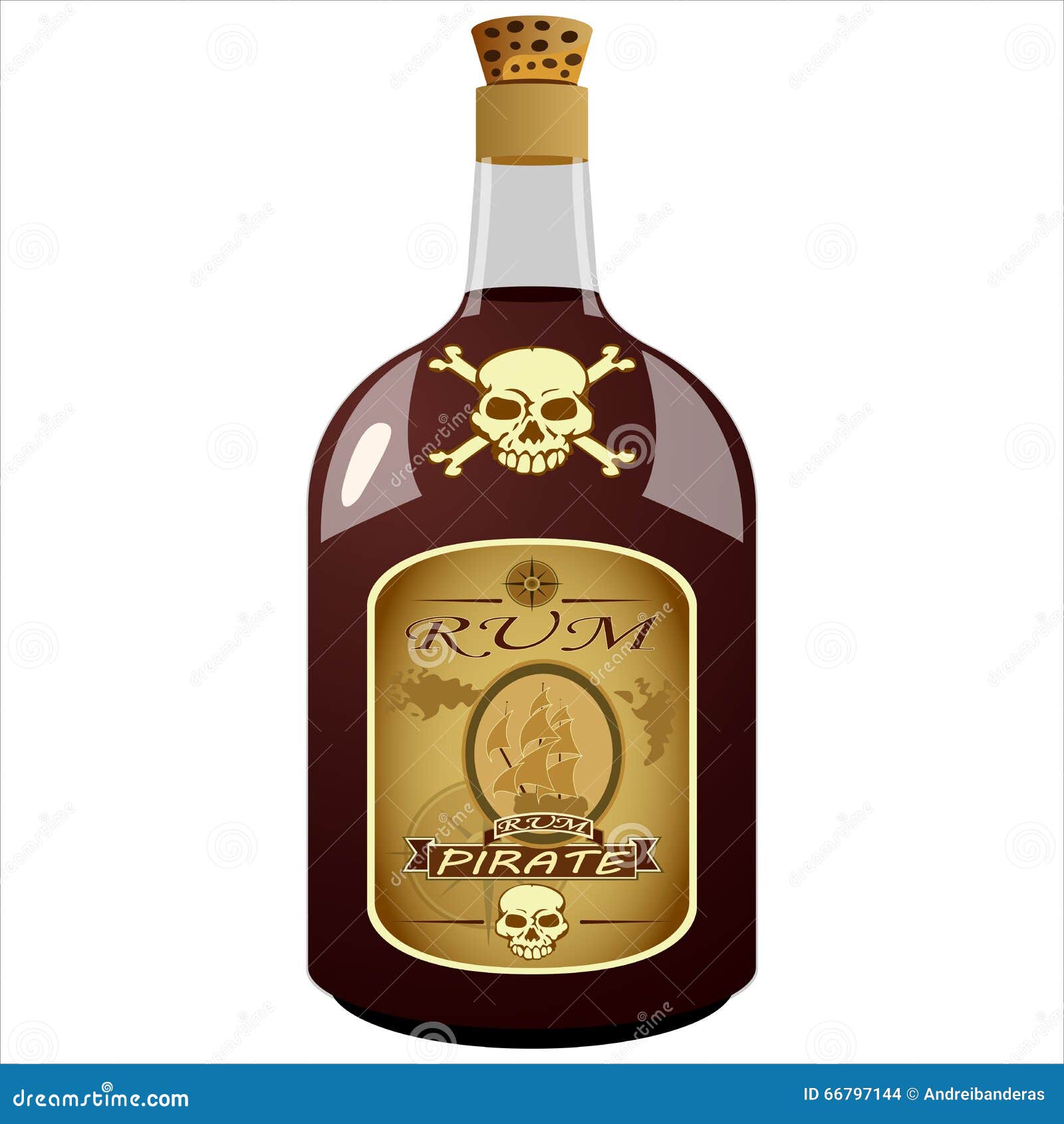 Bottle of pirate rum stock vector. Illustration of adventure 66797144