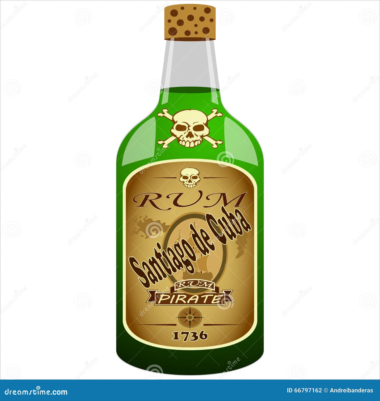 Bottle of pirate rum stock vector. Illustration of liquor 66797162