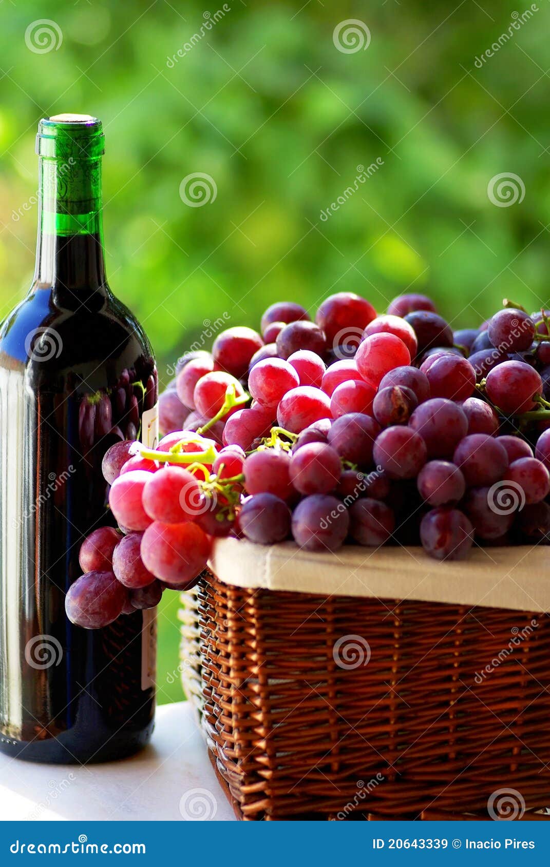 bottle of red wine and grapes