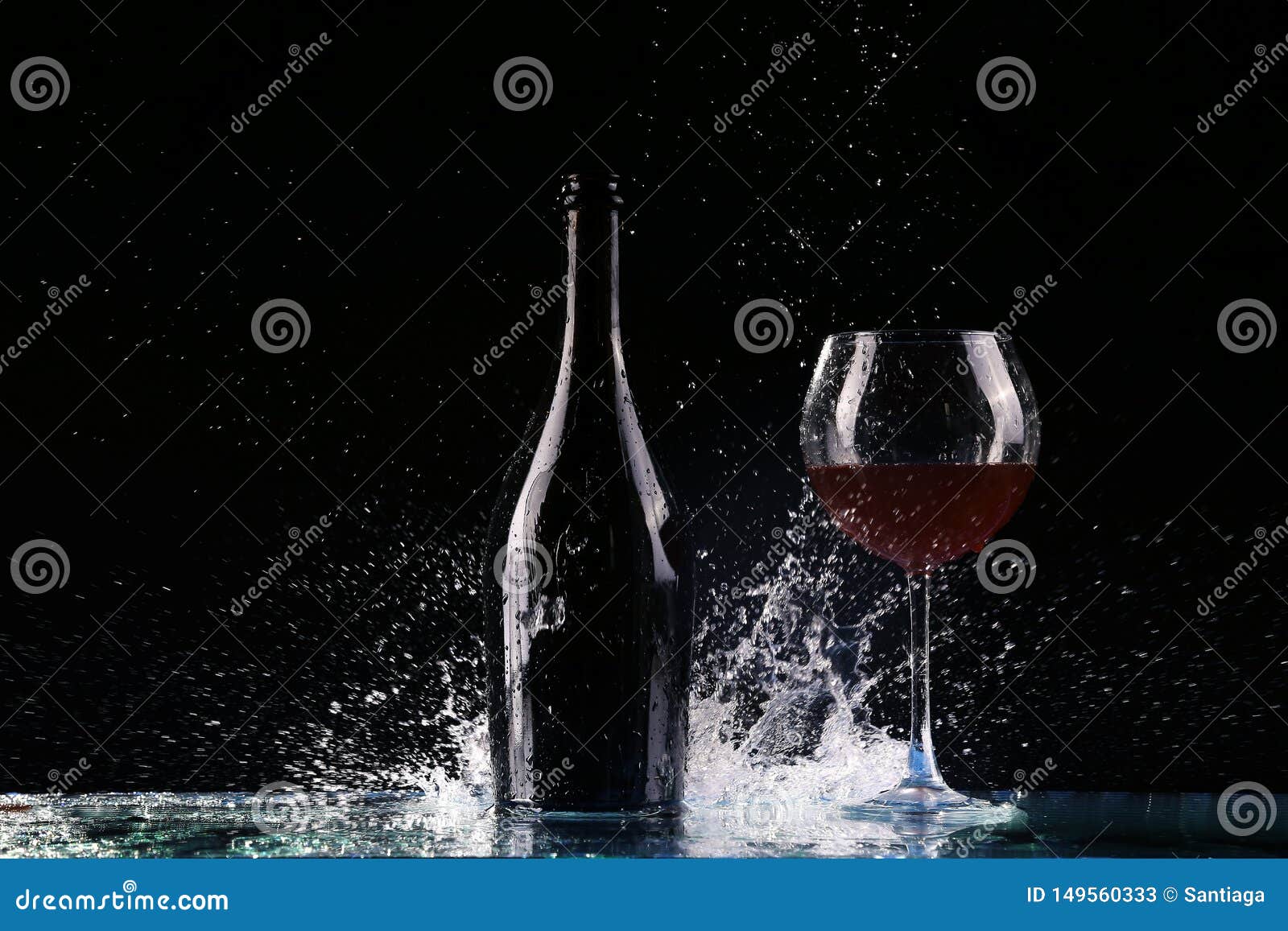 Bottle with Red Wine, Water Splash, Wine on Table Stock Image Image