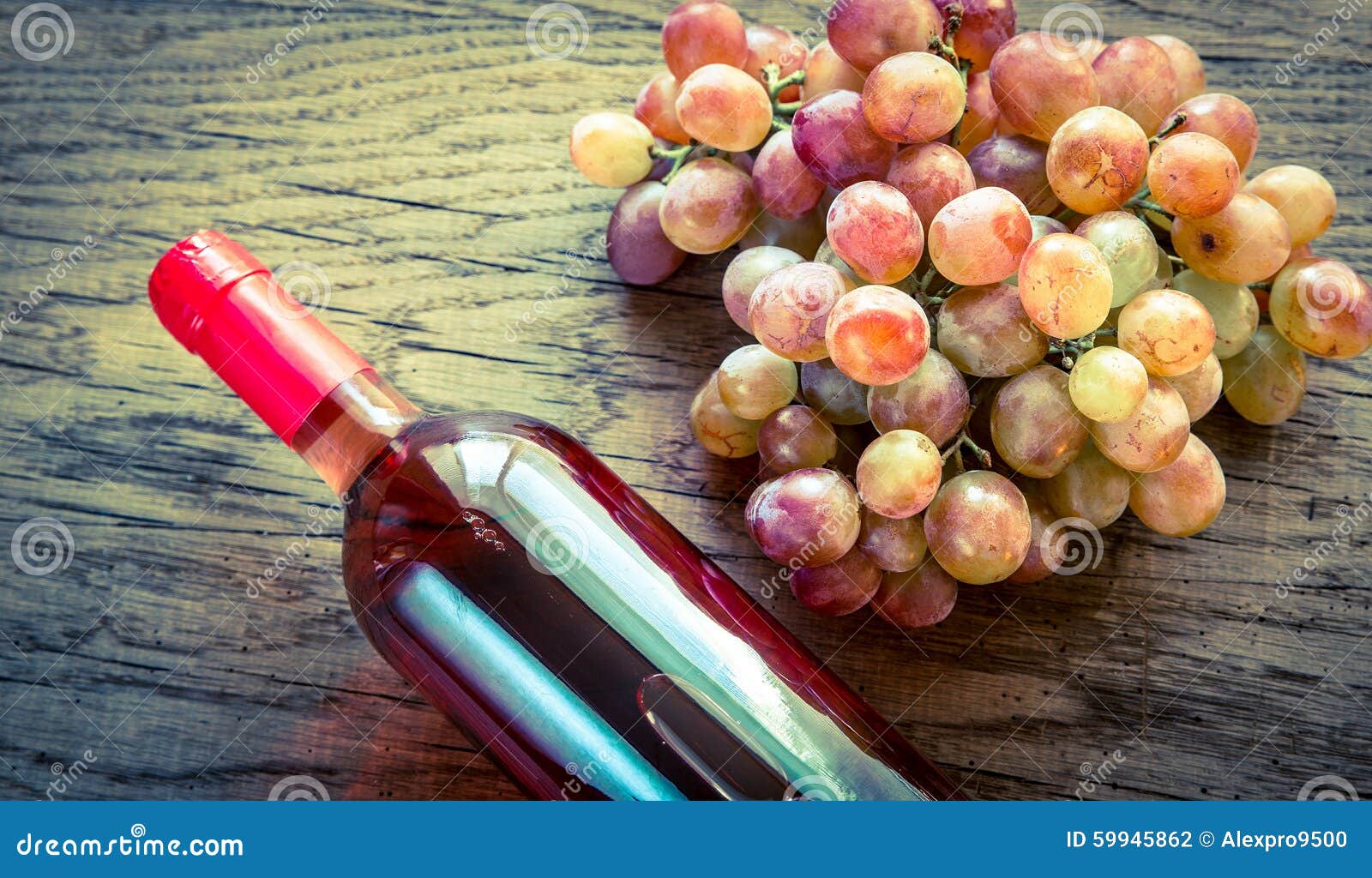 Bottle of Rose Wine with Bunch of Grape Stock Photo Image of drink