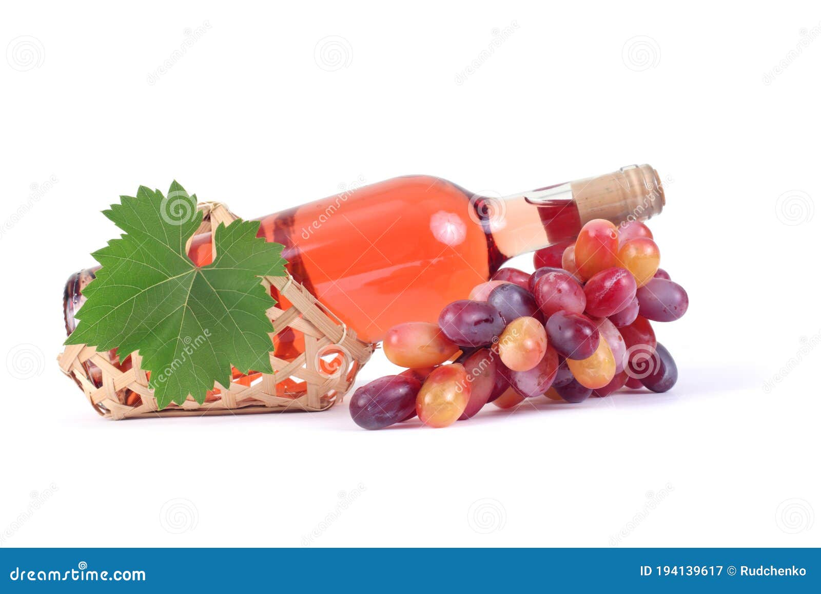 Bottle of Rose Wine and Grapes with Leaf Stock Image Image of grape