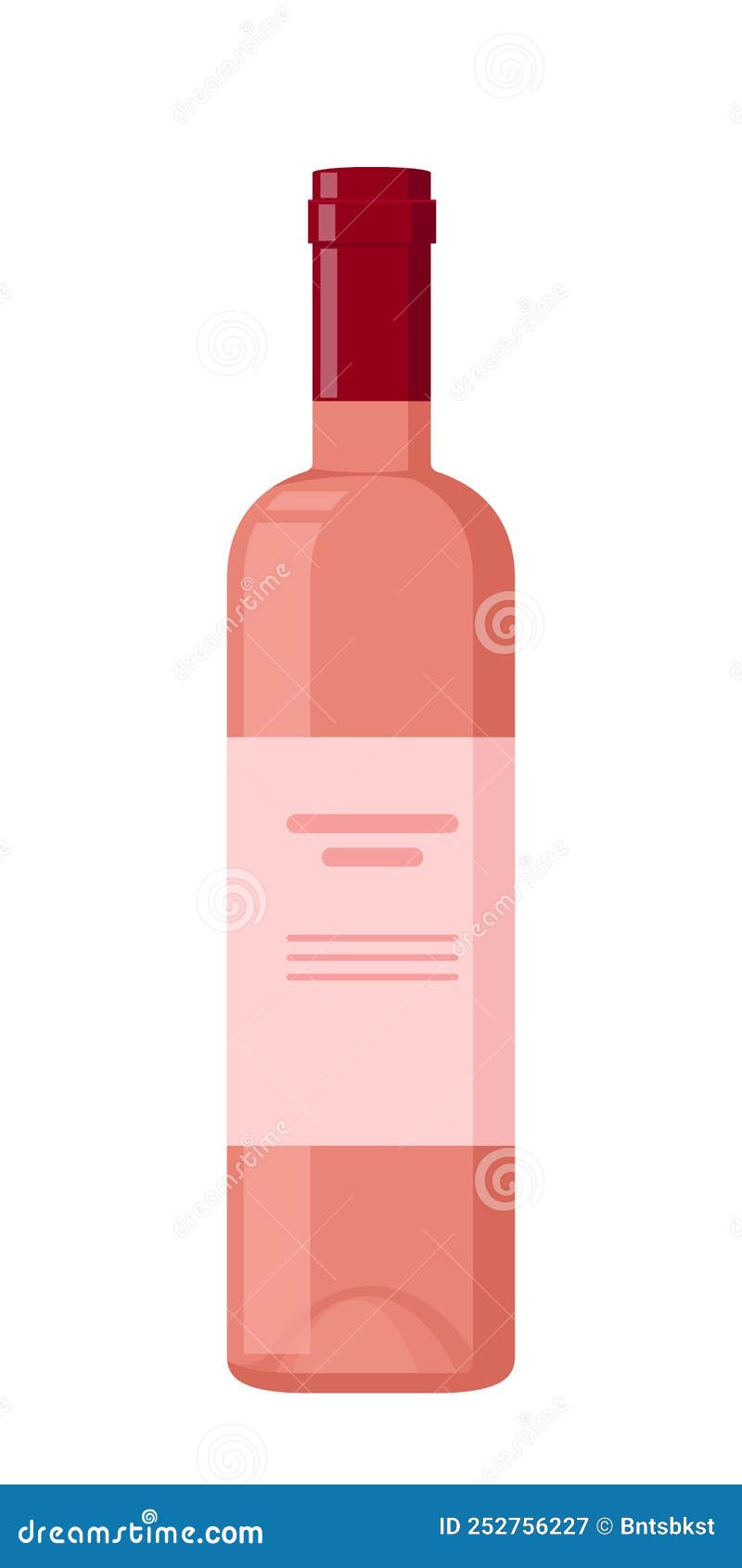 Bottle of Rose Wine. Pink Bottle with Light Label on it Stock