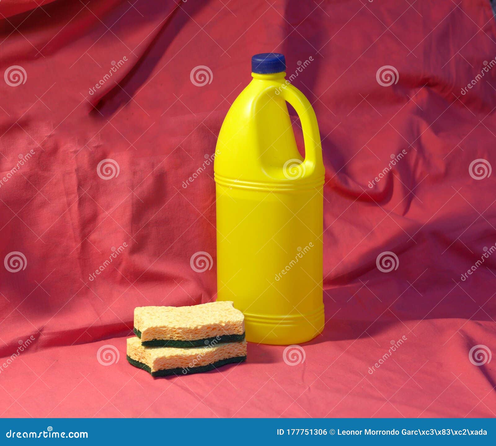 Bottle of Sanitizing Bleach and Scouring Pads. Stock Photo Image of