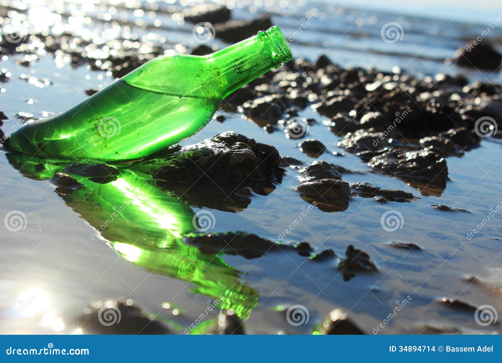A Bottle by the Sea stock photo. Image of view, graphic 34894714