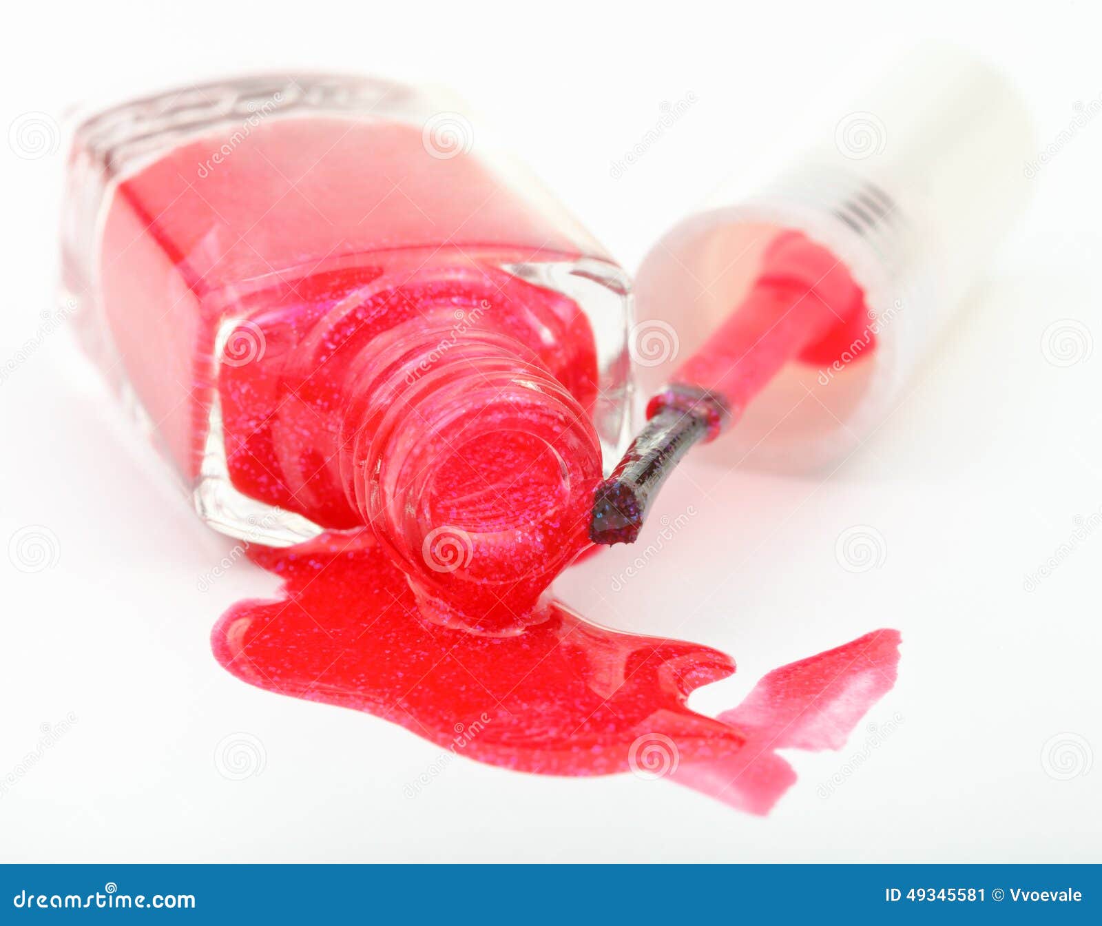 Bottle With Spilled Red Nail Polish On White Stock Image - Image of ...