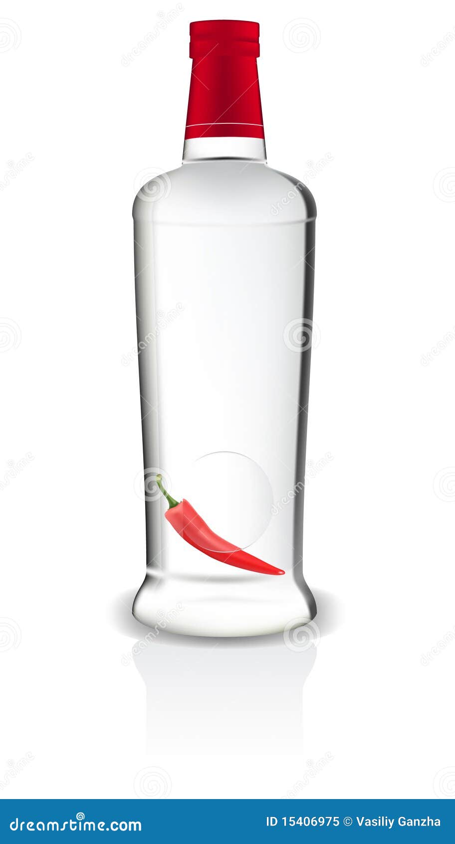 Bottle of Vodka with Red Chili Pepper Inside. Stock Vector