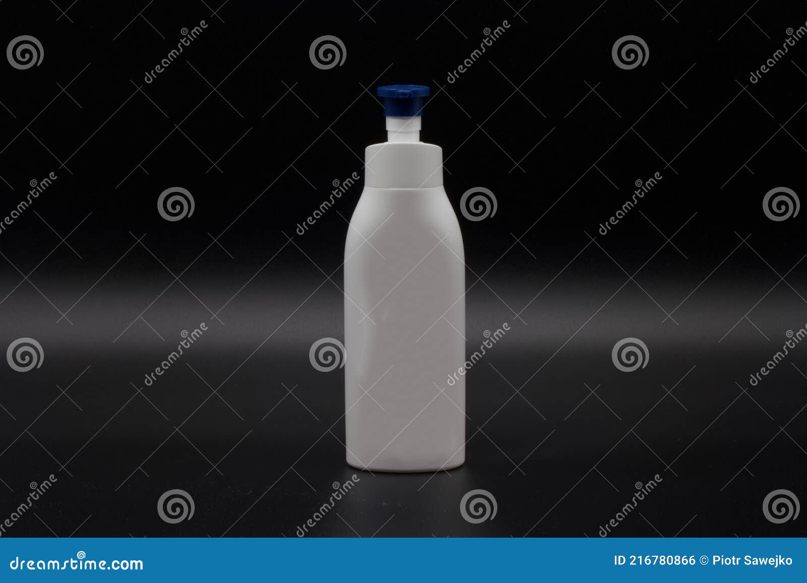 bottle white cap blue liquid