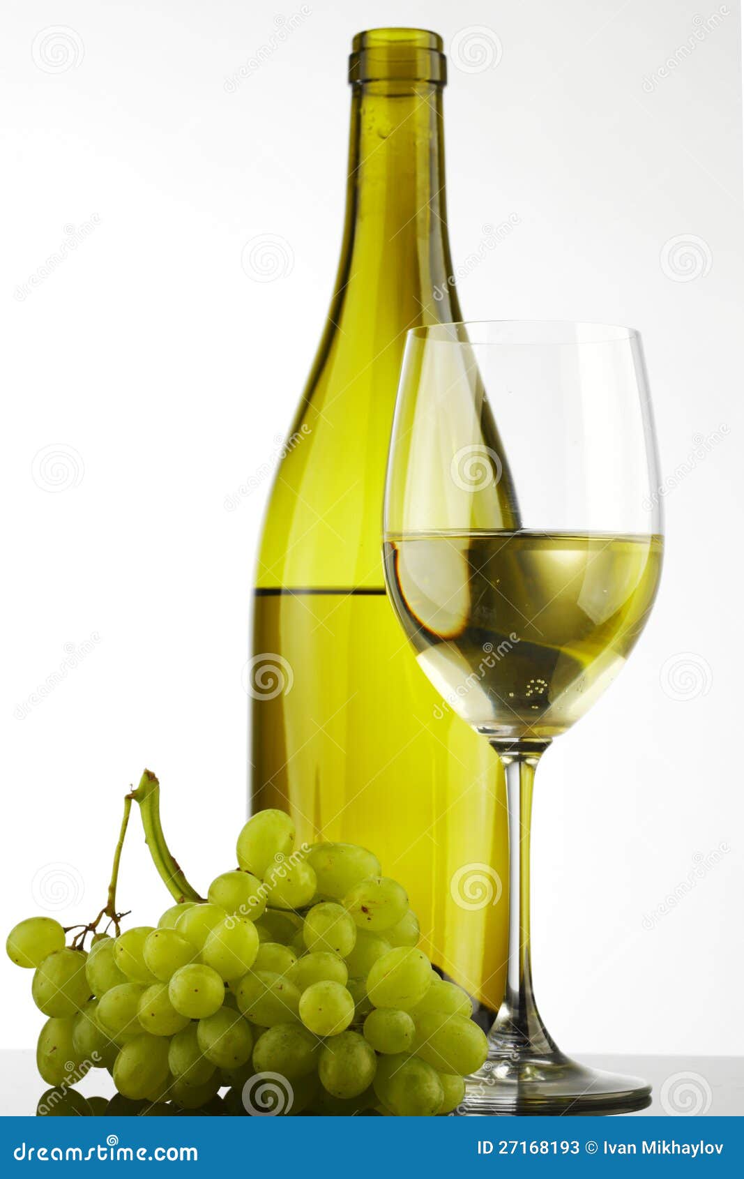 Bottle with White Wine and Glass and Grapes Stock Image Image of