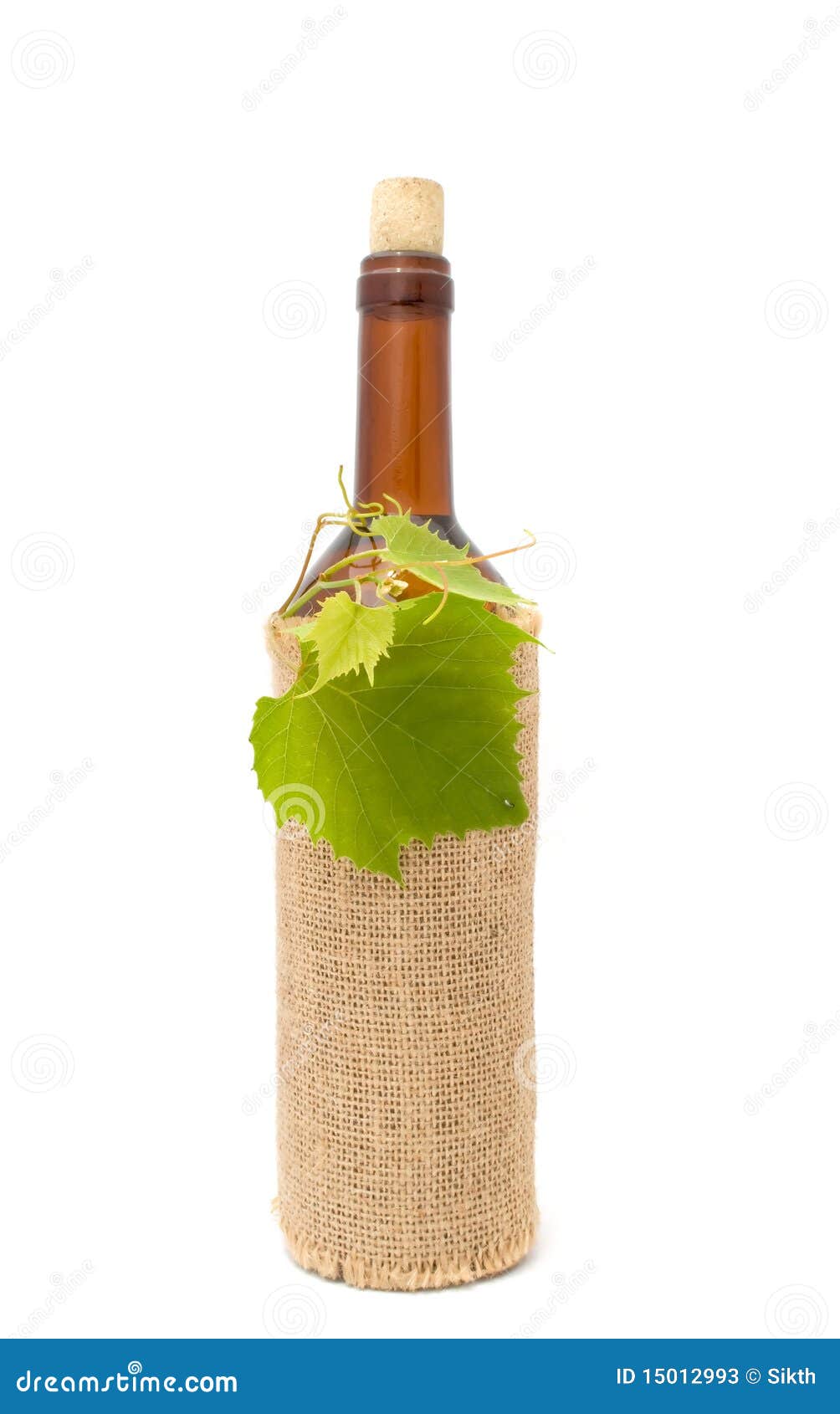 bottle of white wine in sackcloth