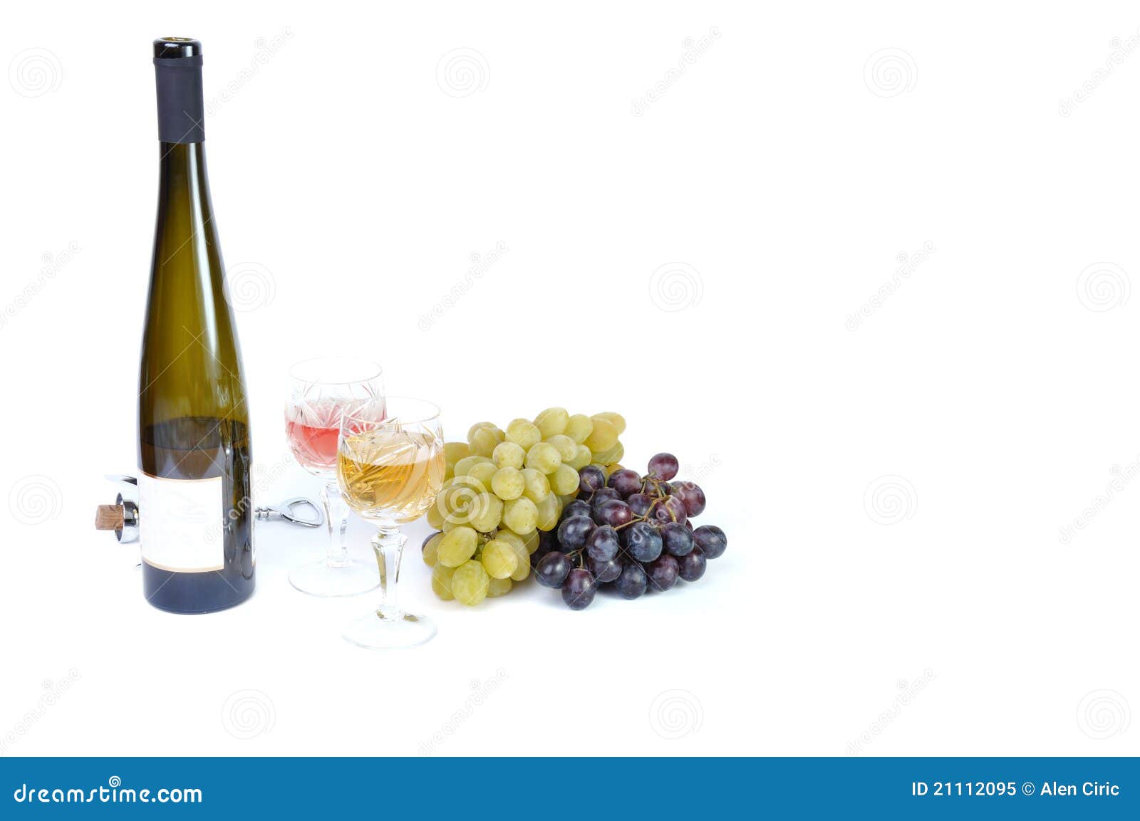 bottle of wine with aperitive, glasses of wine