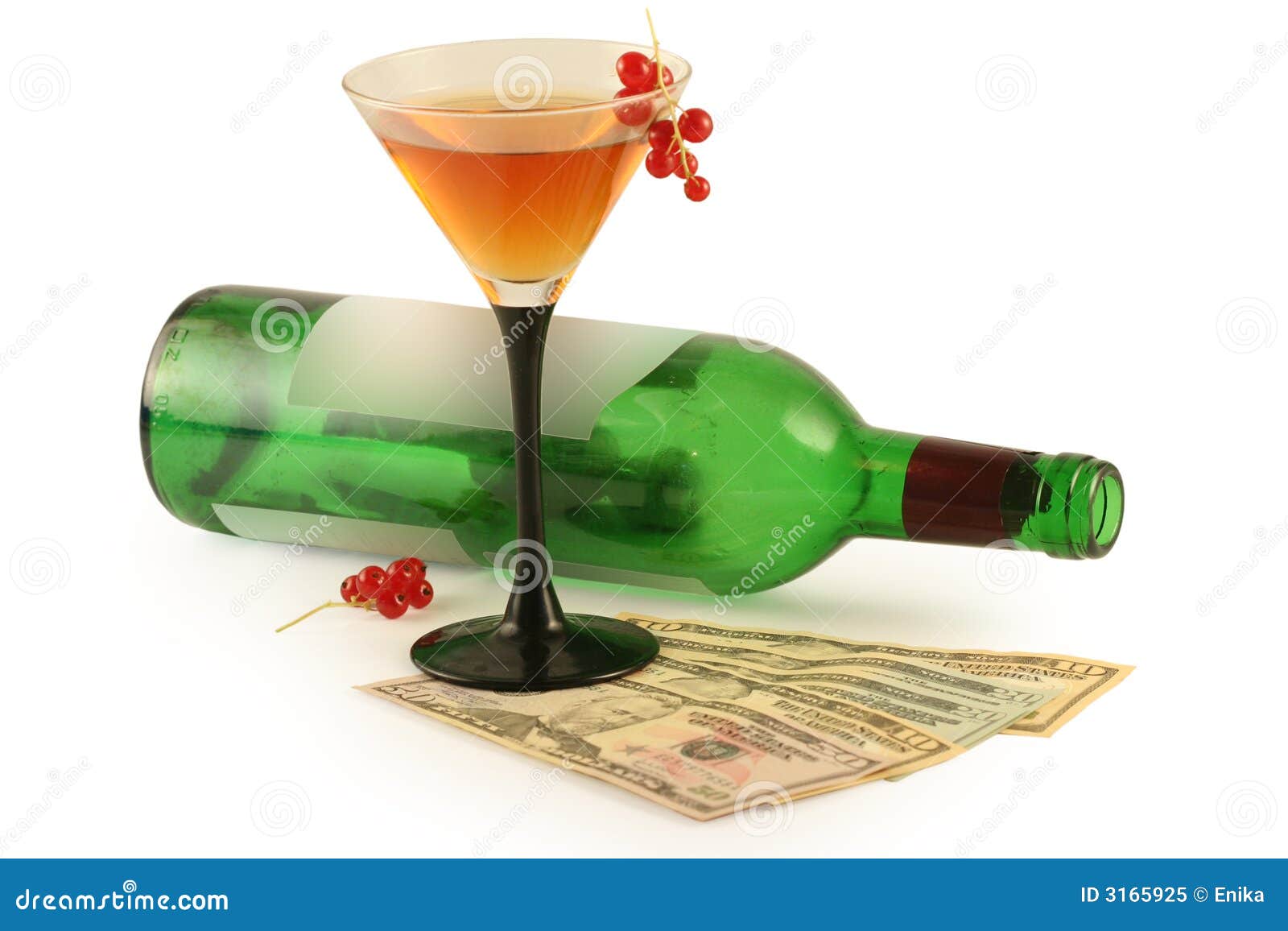 Bottle of wine and dollars stock image. Image of alcohol 3165925