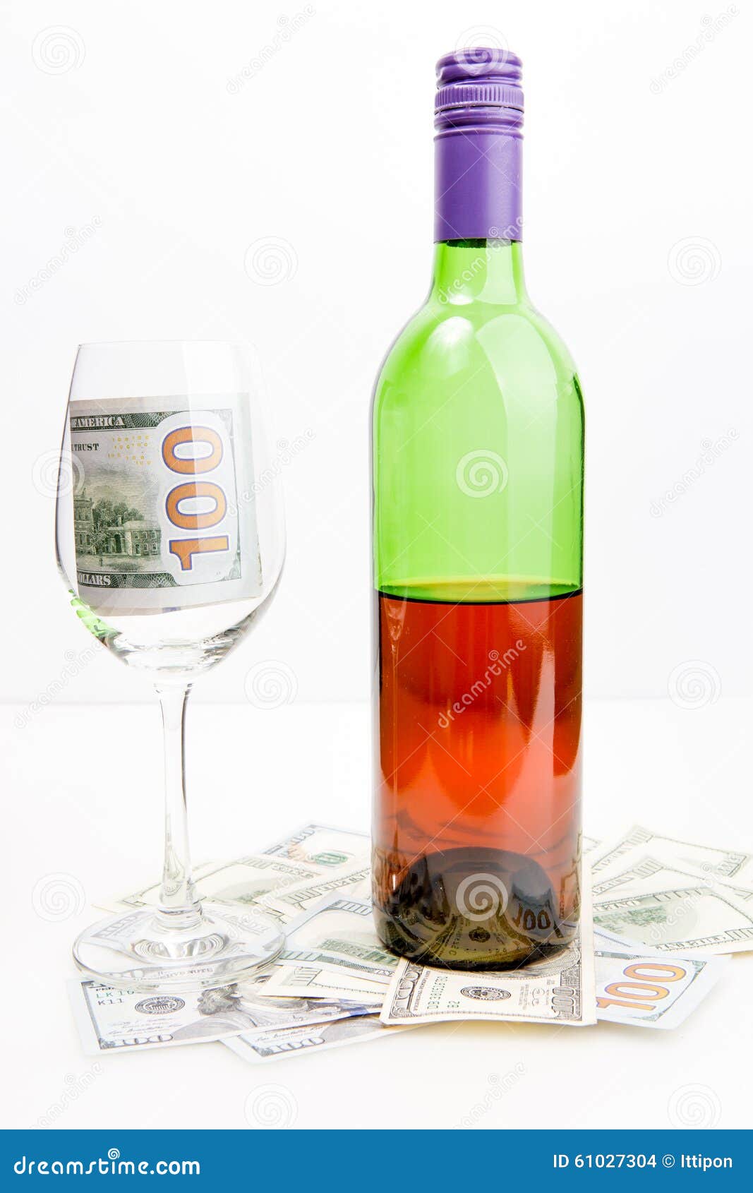 Bottle of Wine,dollars and Glass Stock Photo Image of drink, eating 61027304
